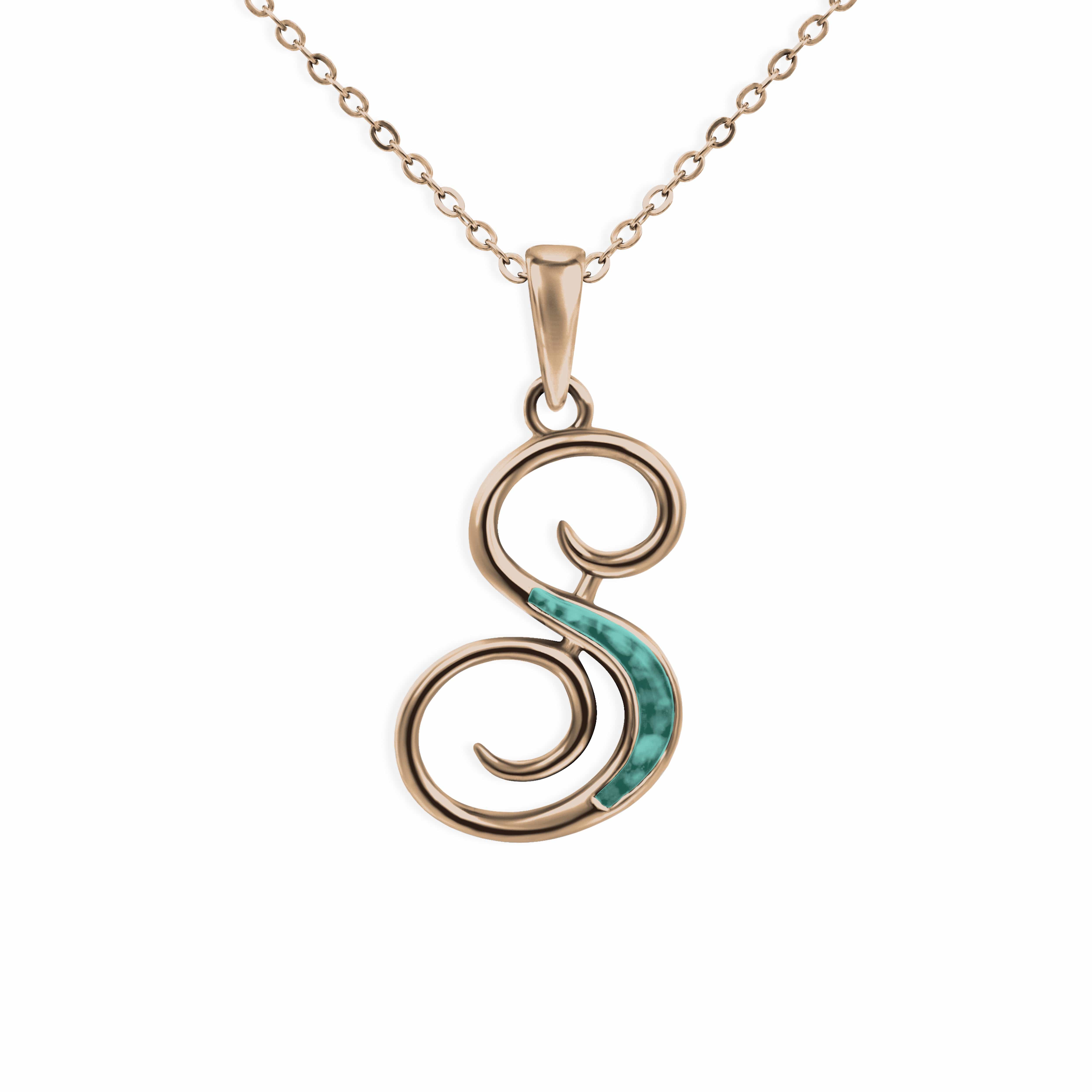 EverWith Alphabet Memorial Ashes Pendant - Letter S 9k Rose Gold Aqua
