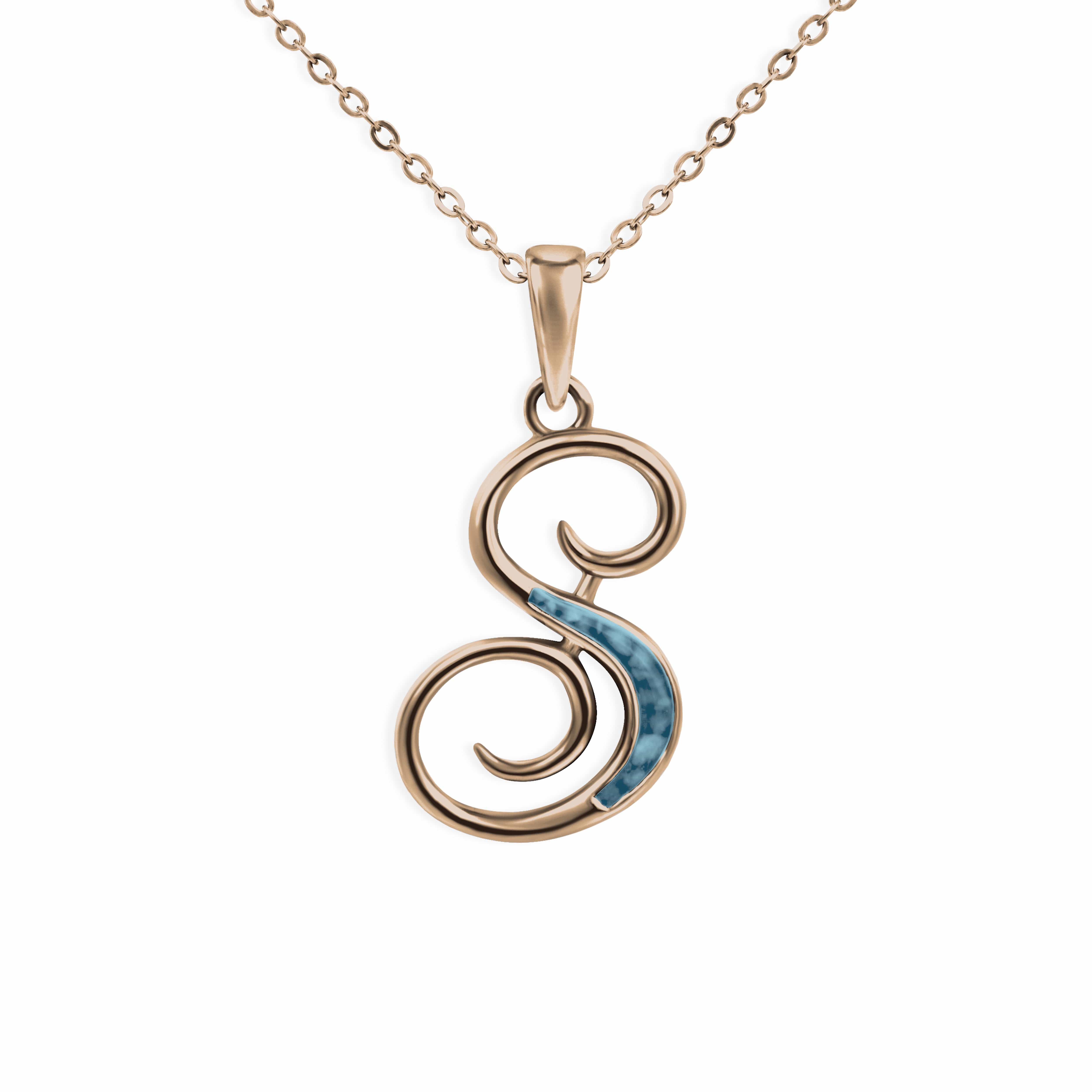 EverWith Alphabet Memorial Ashes Pendant - Letter S 9k Rose Gold Blue