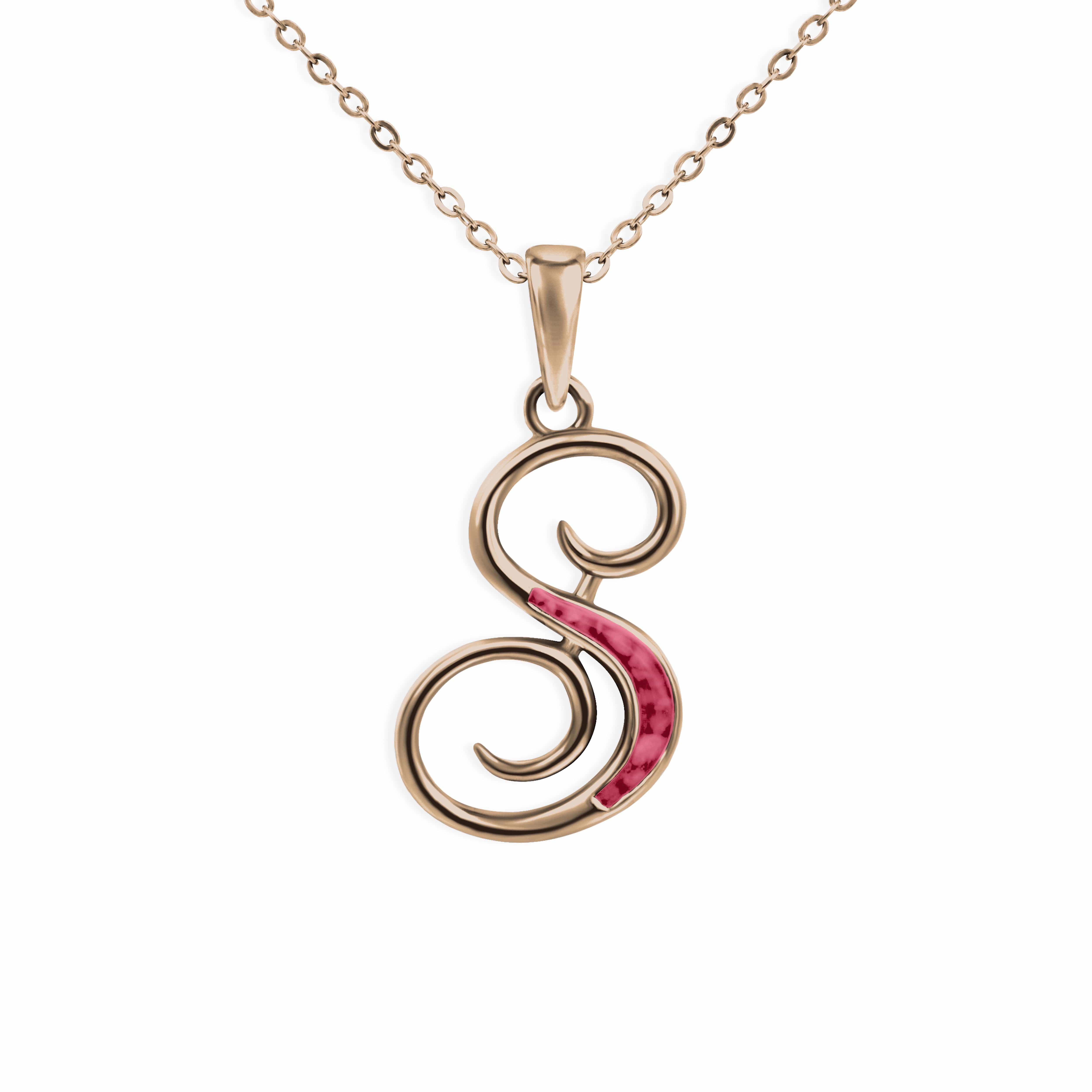 EverWith Alphabet Memorial Ashes Pendant - Letter S 9k Rose Gold Red