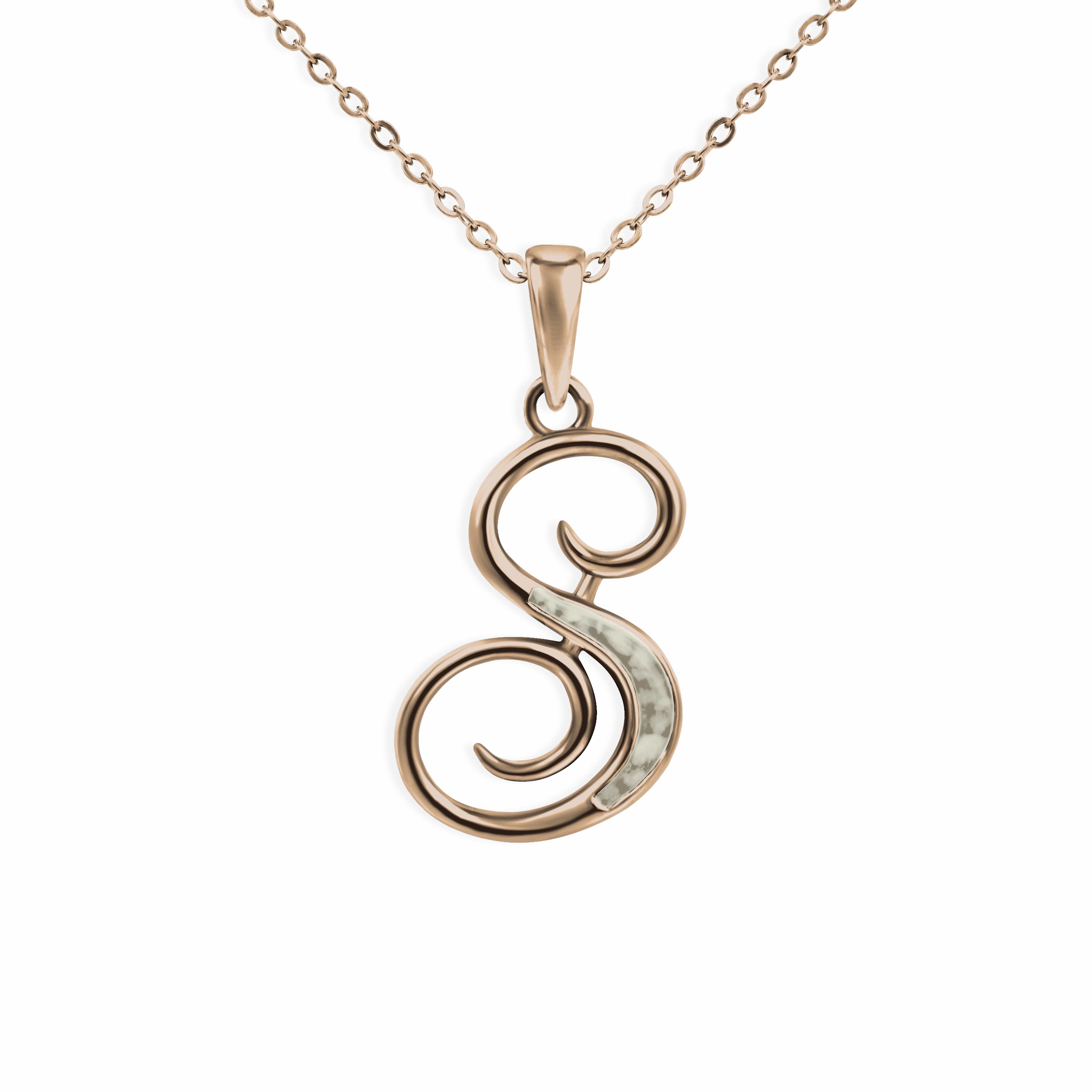 EverWith Alphabet Memorial Ashes Pendant - Letter S 9k Rose Gold Transparent