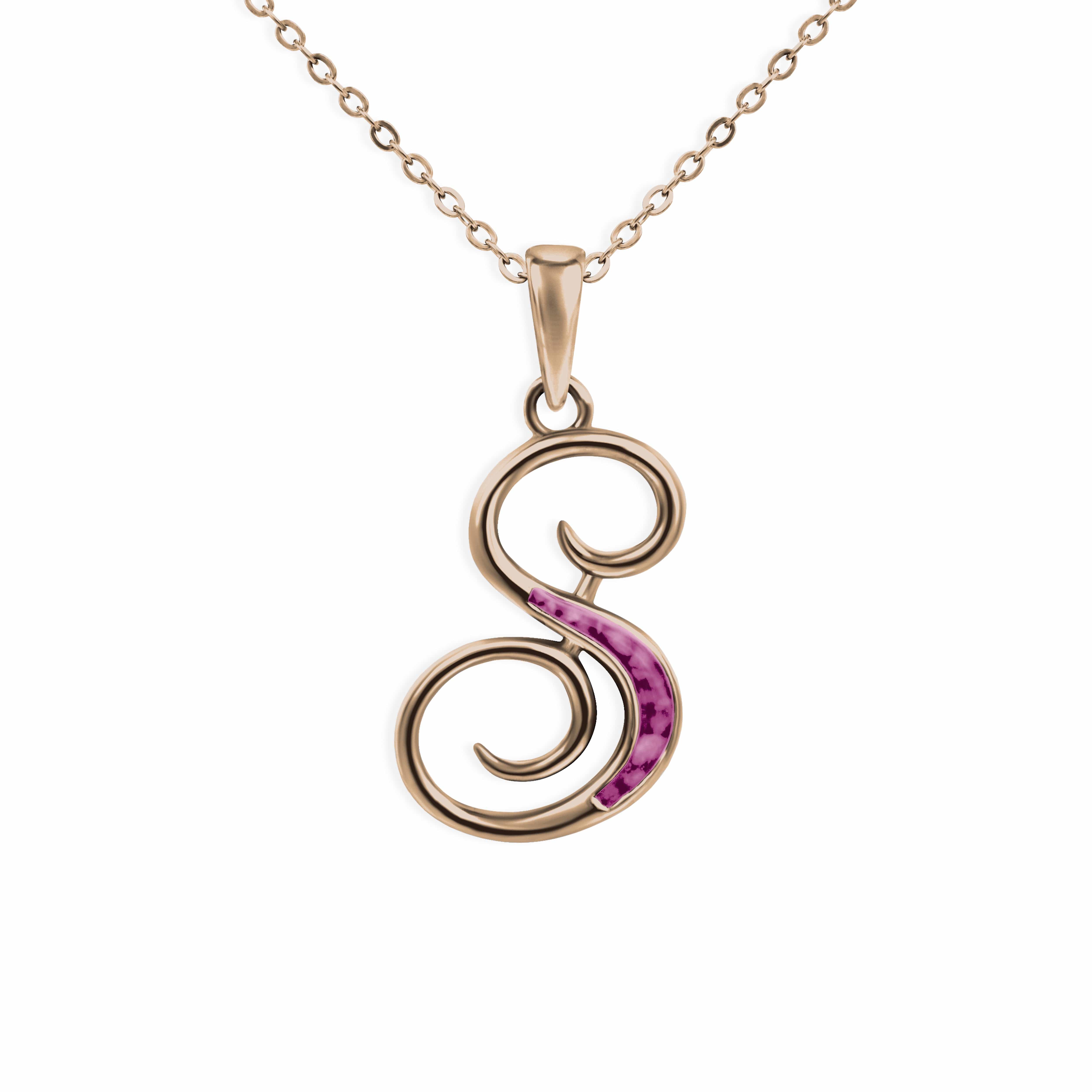 EverWith Alphabet Memorial Ashes Pendant - Letter S 9k Rose Gold Violet