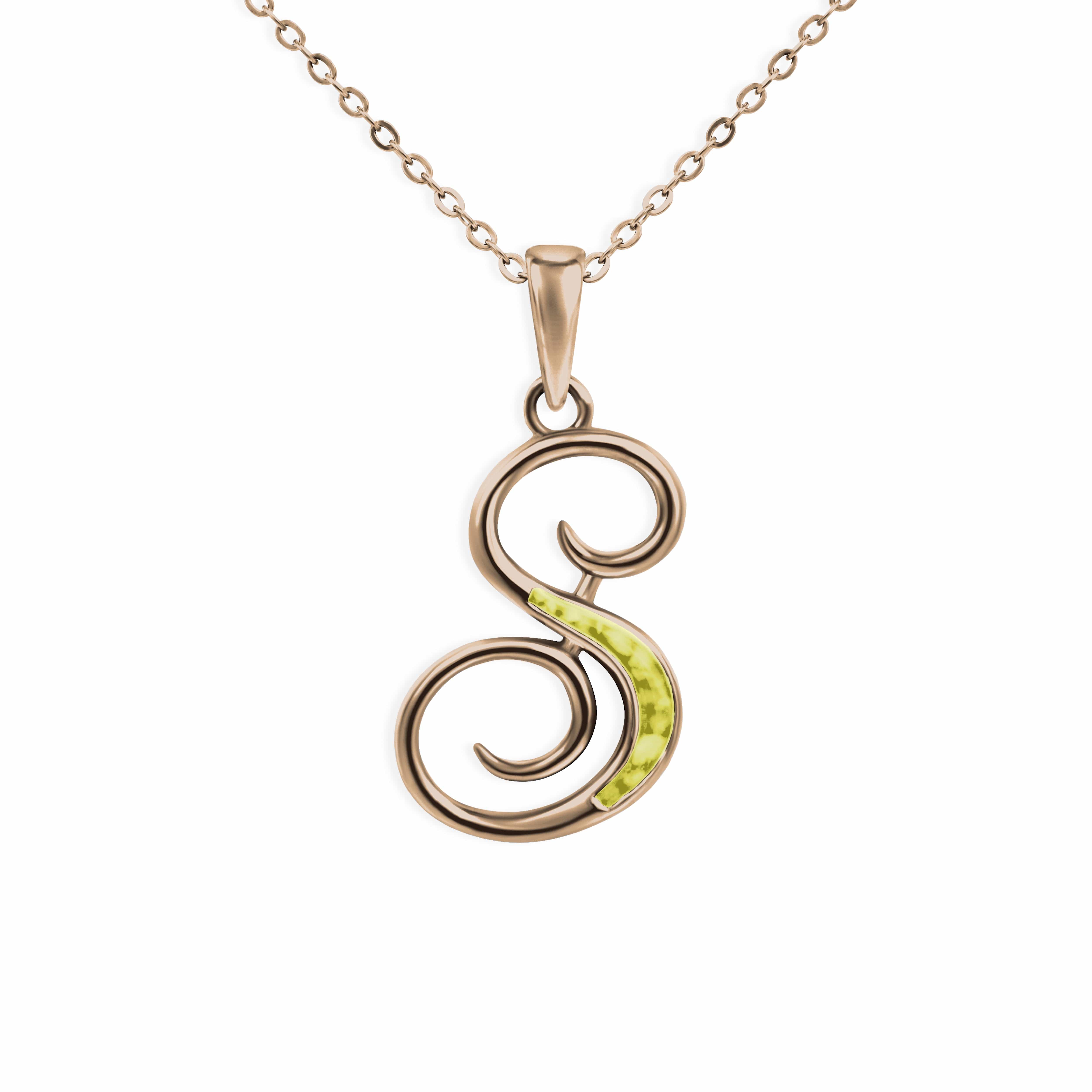 EverWith Alphabet Memorial Ashes Pendant - Letter S 9k Rose Gold Yellow