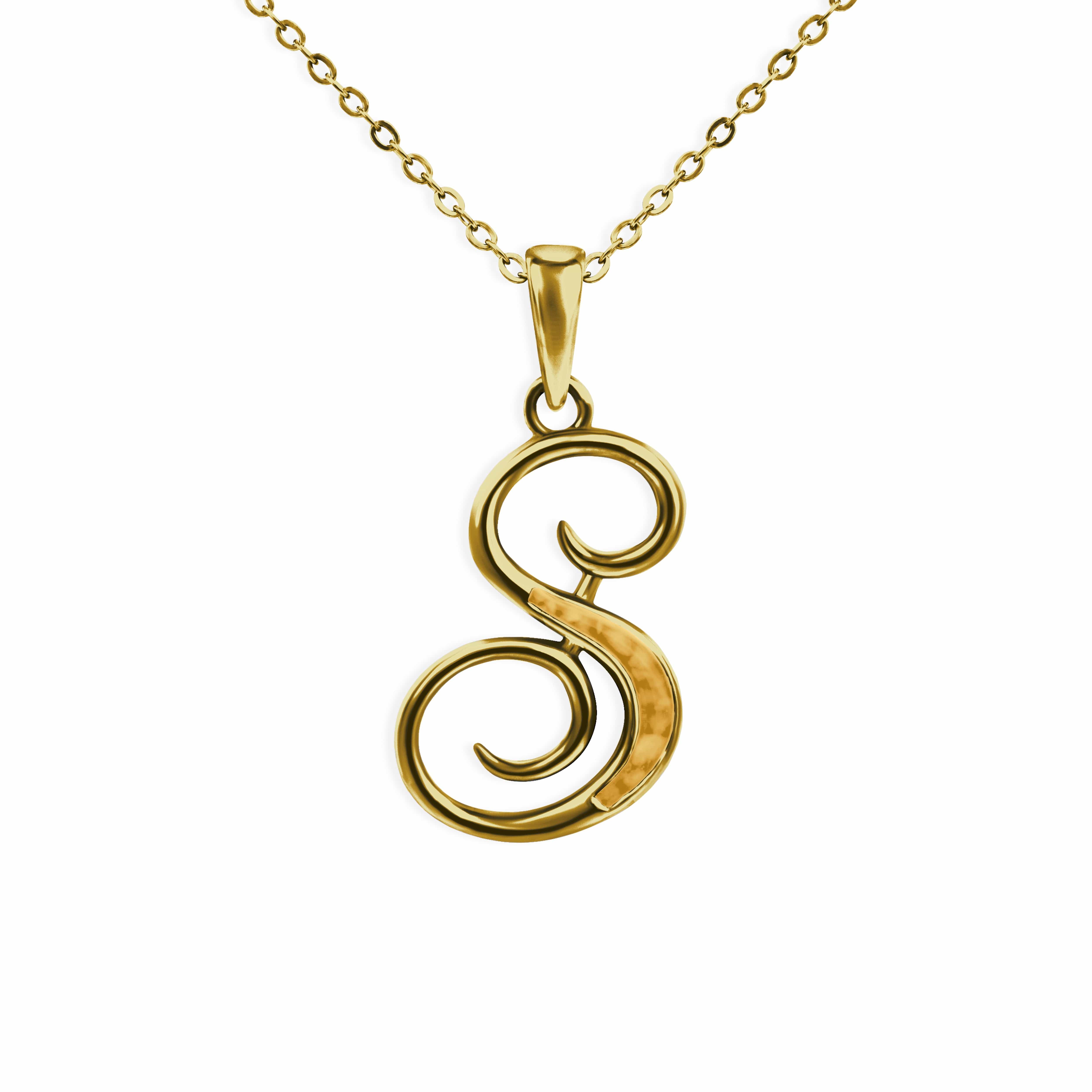 EverWith Alphabet Memorial Ashes Pendant - Letter S 9k Yellow Gold Orange