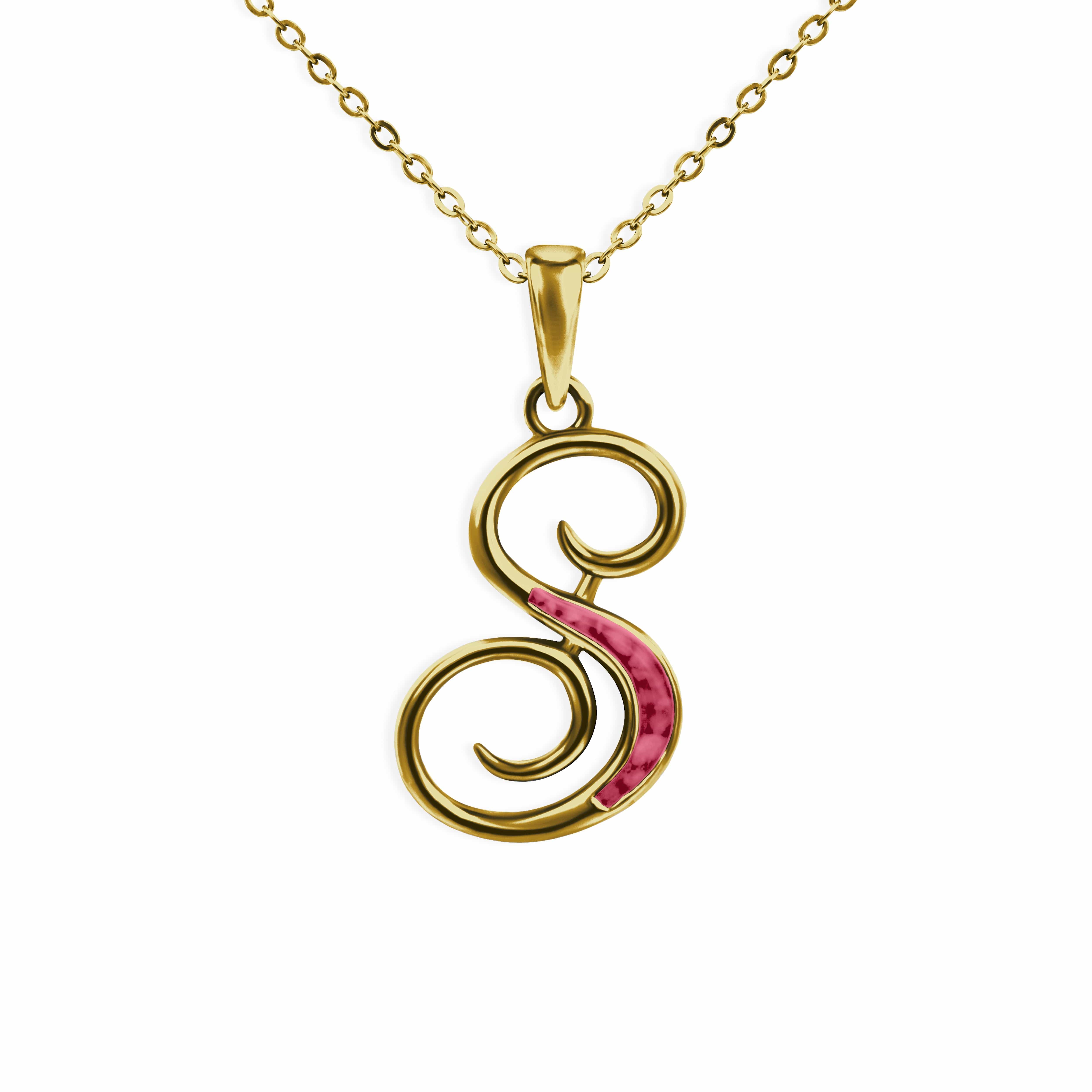 EverWith Alphabet Memorial Ashes Pendant - Letter S 9k Yellow Gold Red