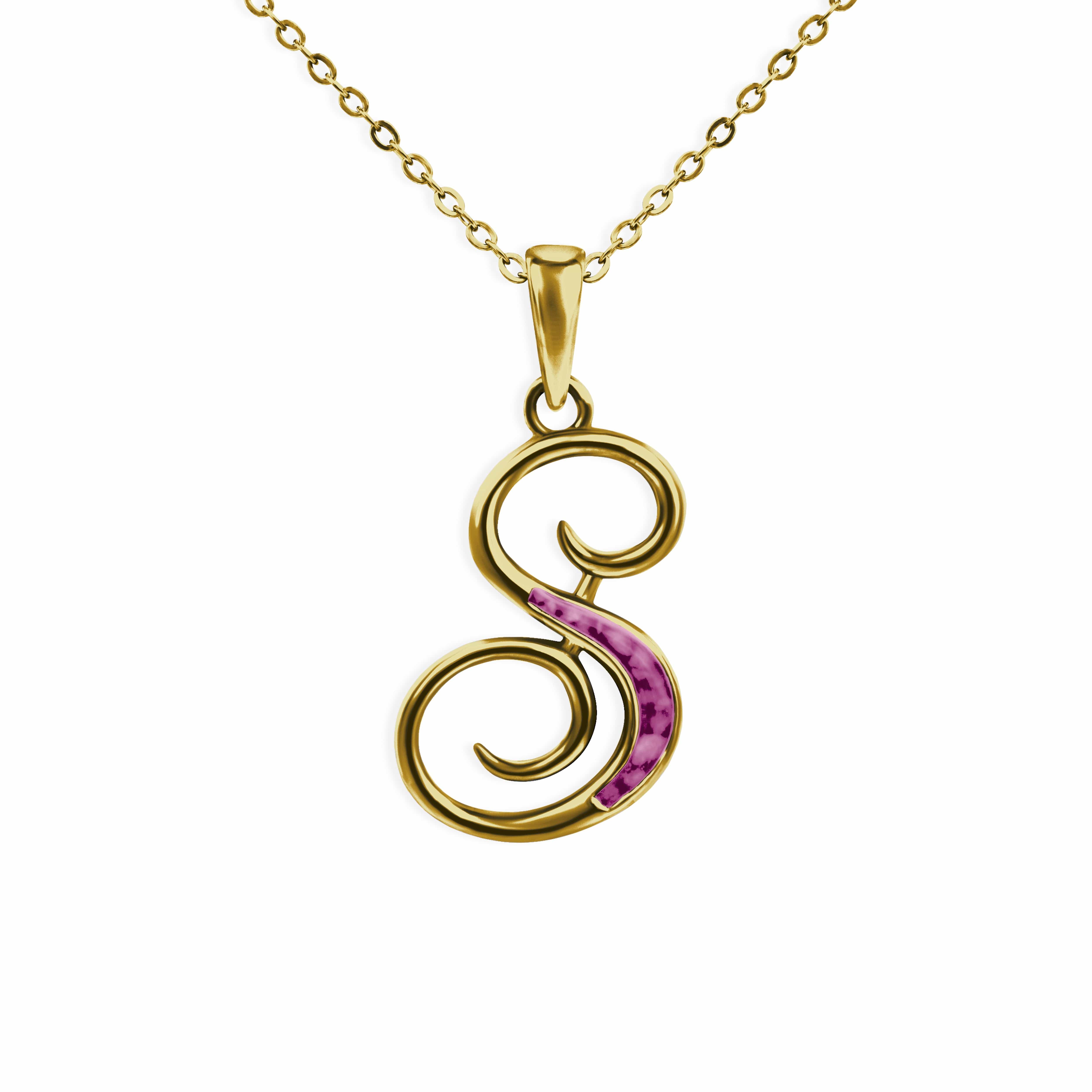 EverWith Alphabet Memorial Ashes Pendant - Letter S 9k Yellow Gold Violet