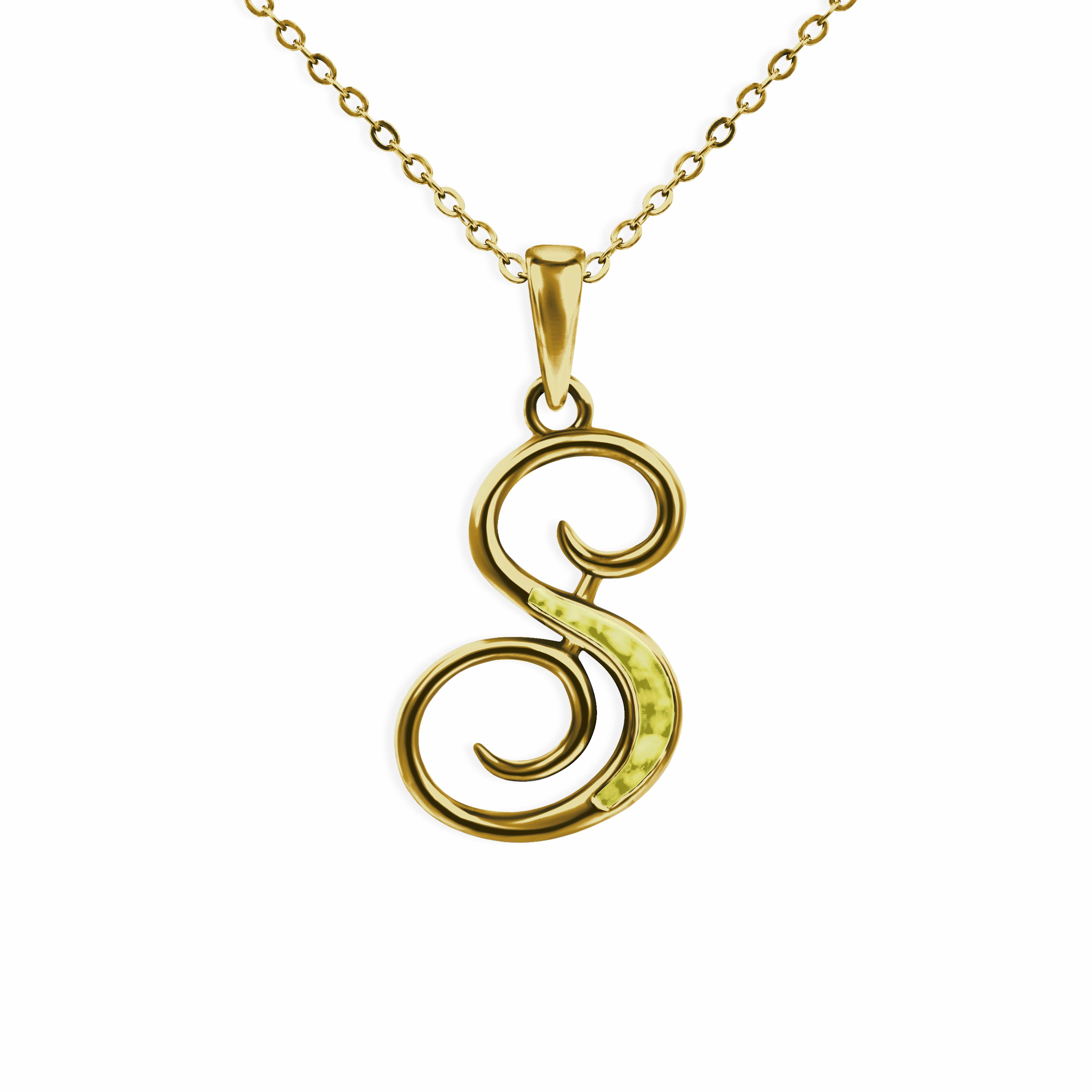 EverWith Alphabet Memorial Ashes Pendant - Letter S 9k Yellow Gold Yellow
