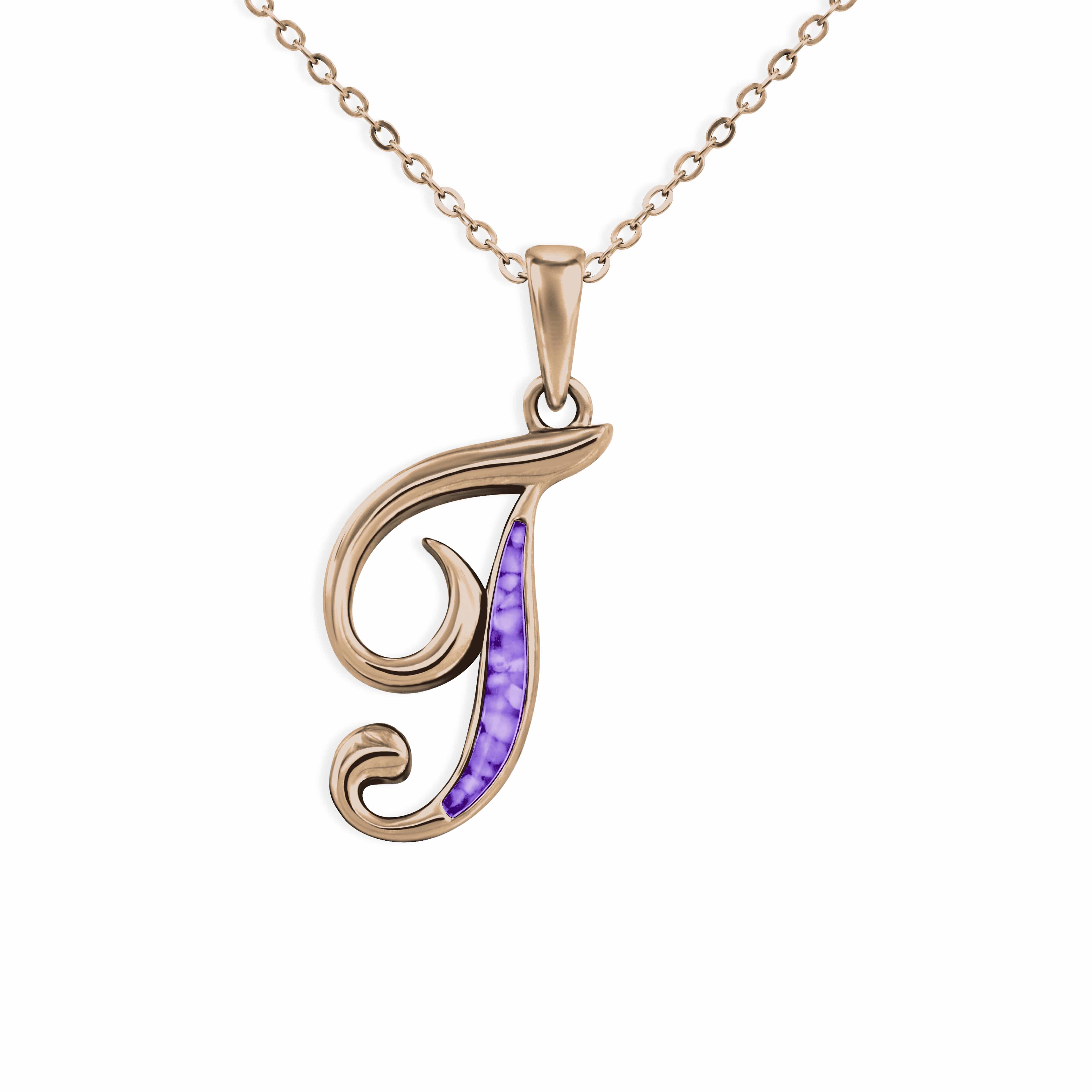 EverWith Alphabet Memorial Ashes Pendant - Letter T 9k Rose Gold Purple