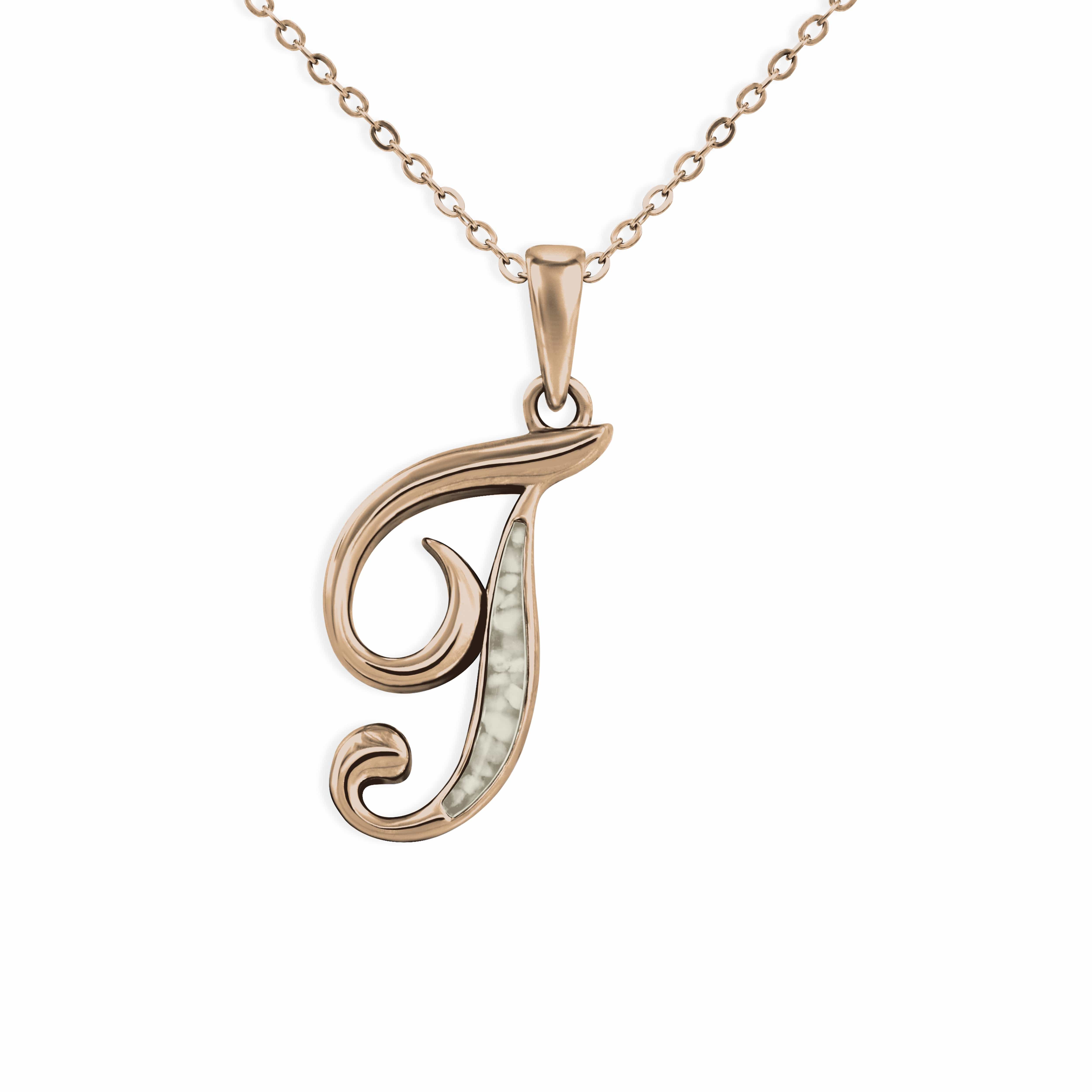 EverWith Alphabet Memorial Ashes Pendant - Letter T 9k Rose Gold Transparent