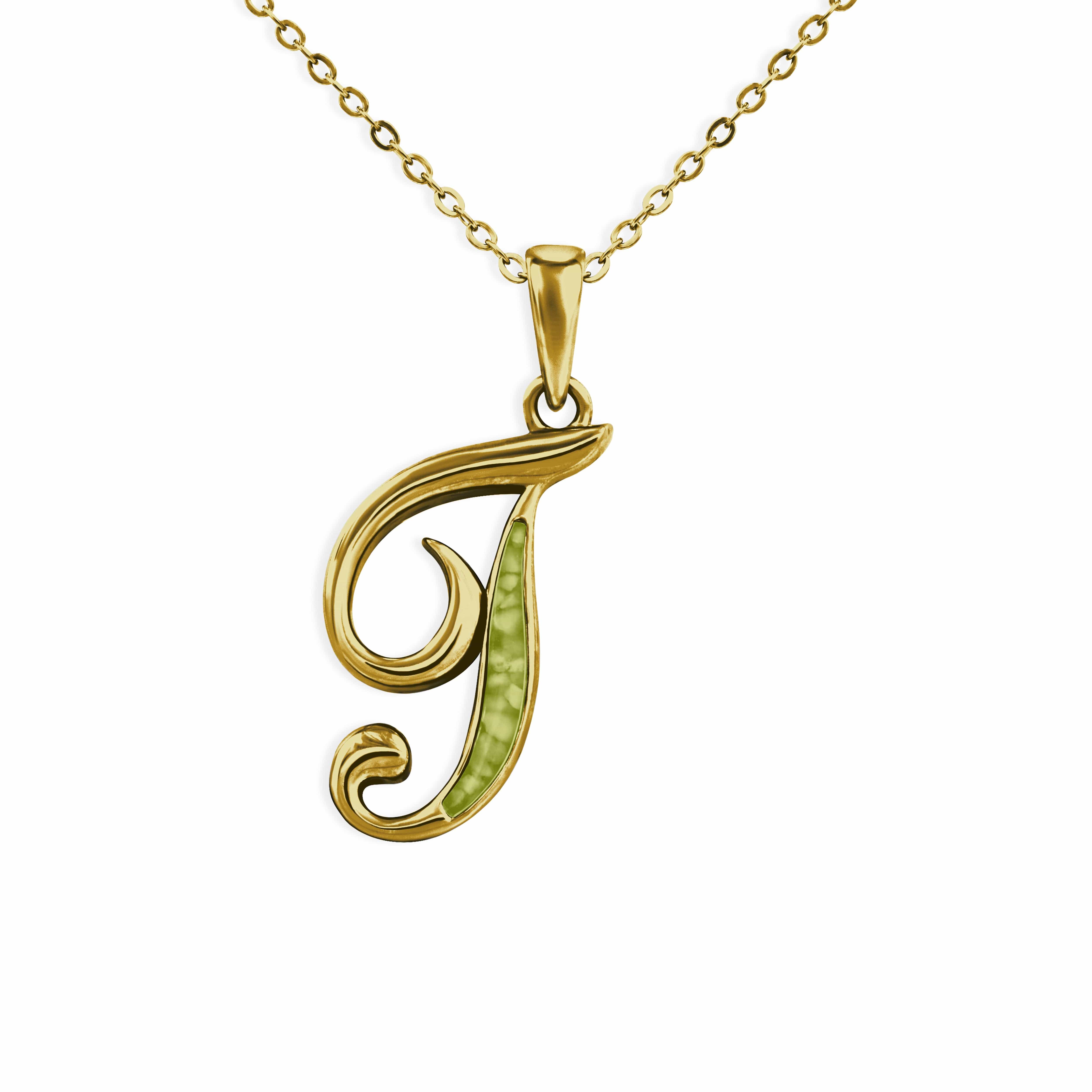 EverWith Alphabet Memorial Ashes Pendant - Letter T 9k Yellow Gold Green