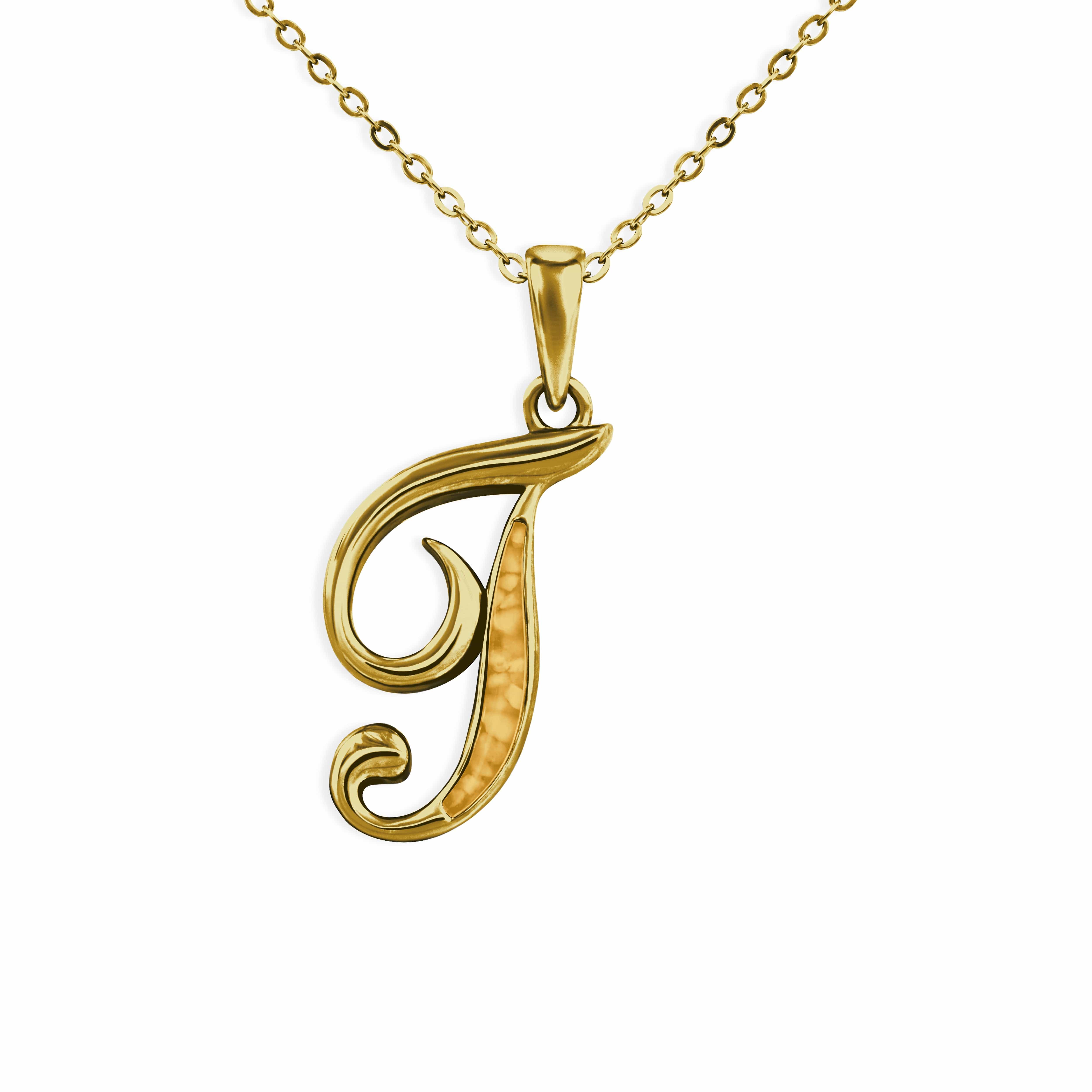 EverWith Alphabet Memorial Ashes Pendant - Letter T 9k Yellow Gold Orange