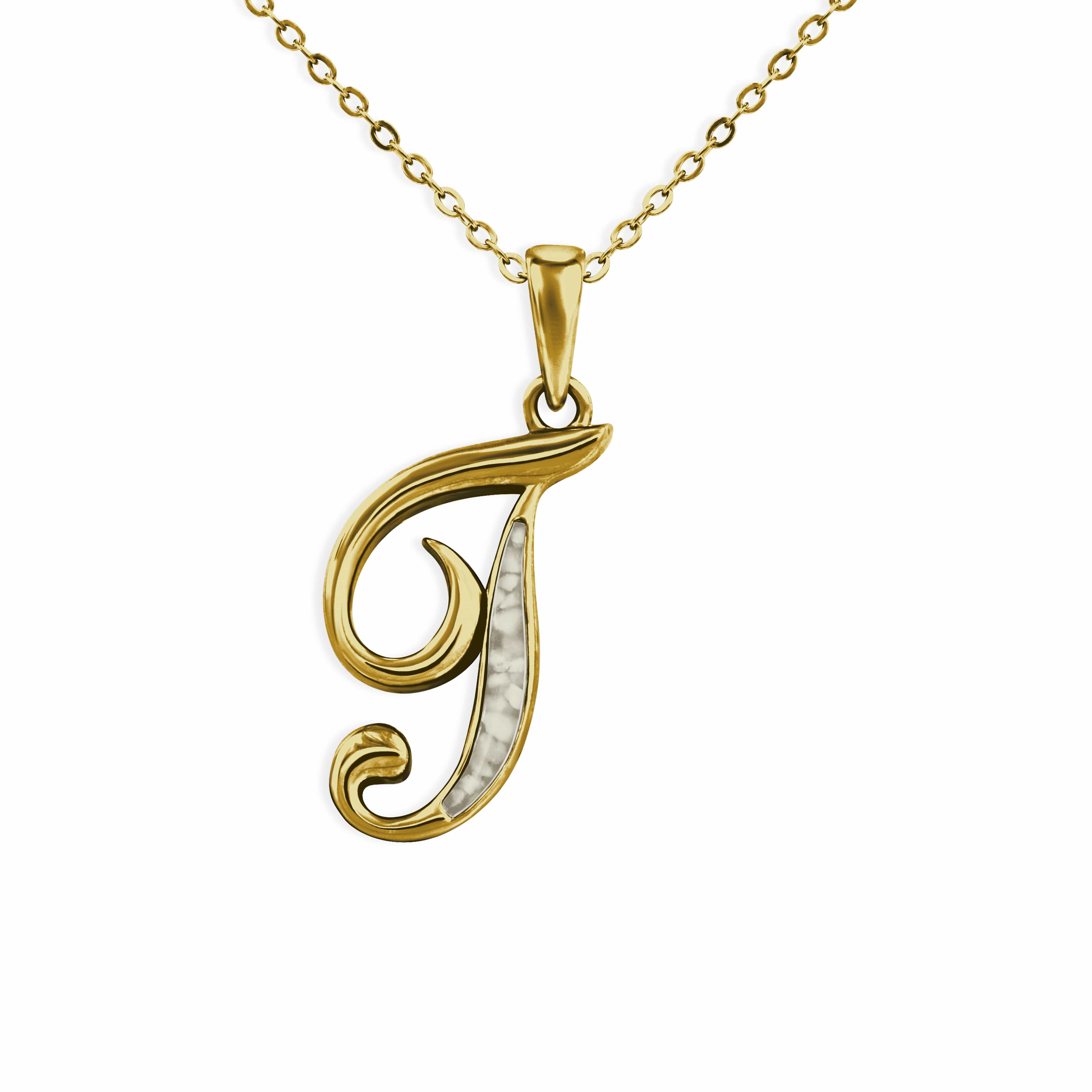 EverWith Alphabet Memorial Ashes Pendant - Letter T 9k Yellow Gold Transparent
