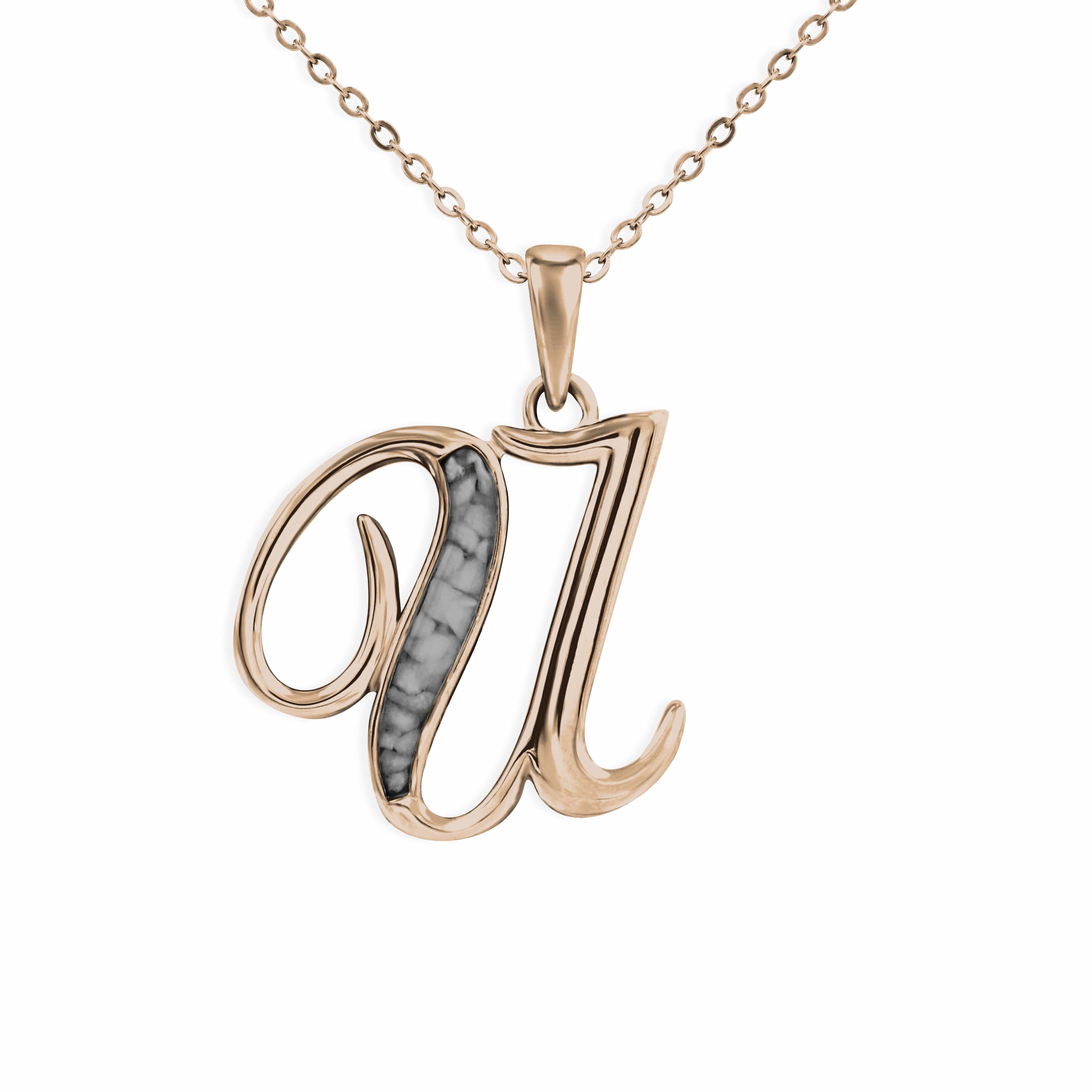 EverWith Alphabet Memorial Ashes Pendant - Letter U 9k Rose Gold Black