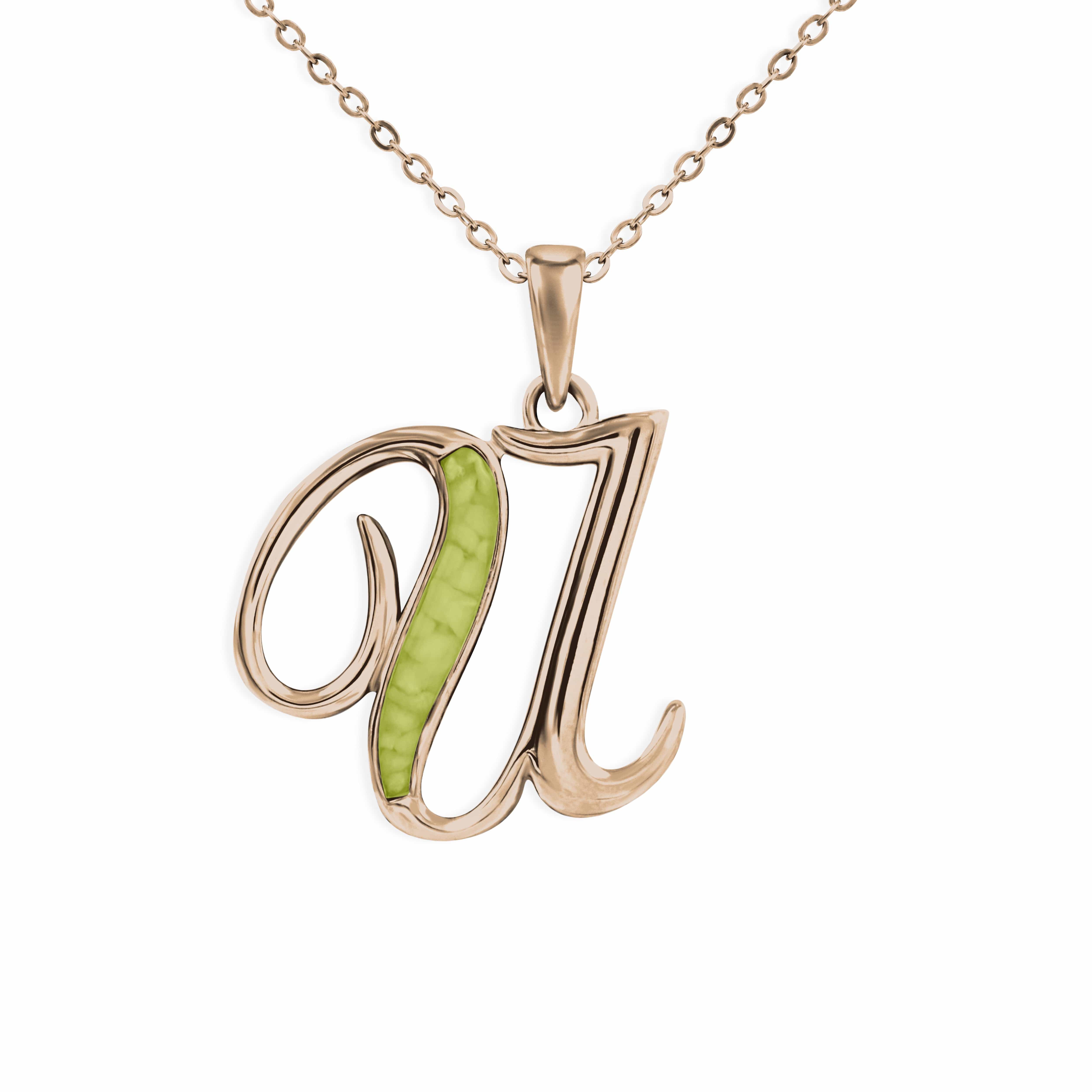 EverWith Alphabet Memorial Ashes Pendant - Letter U 9k Rose Gold Green
