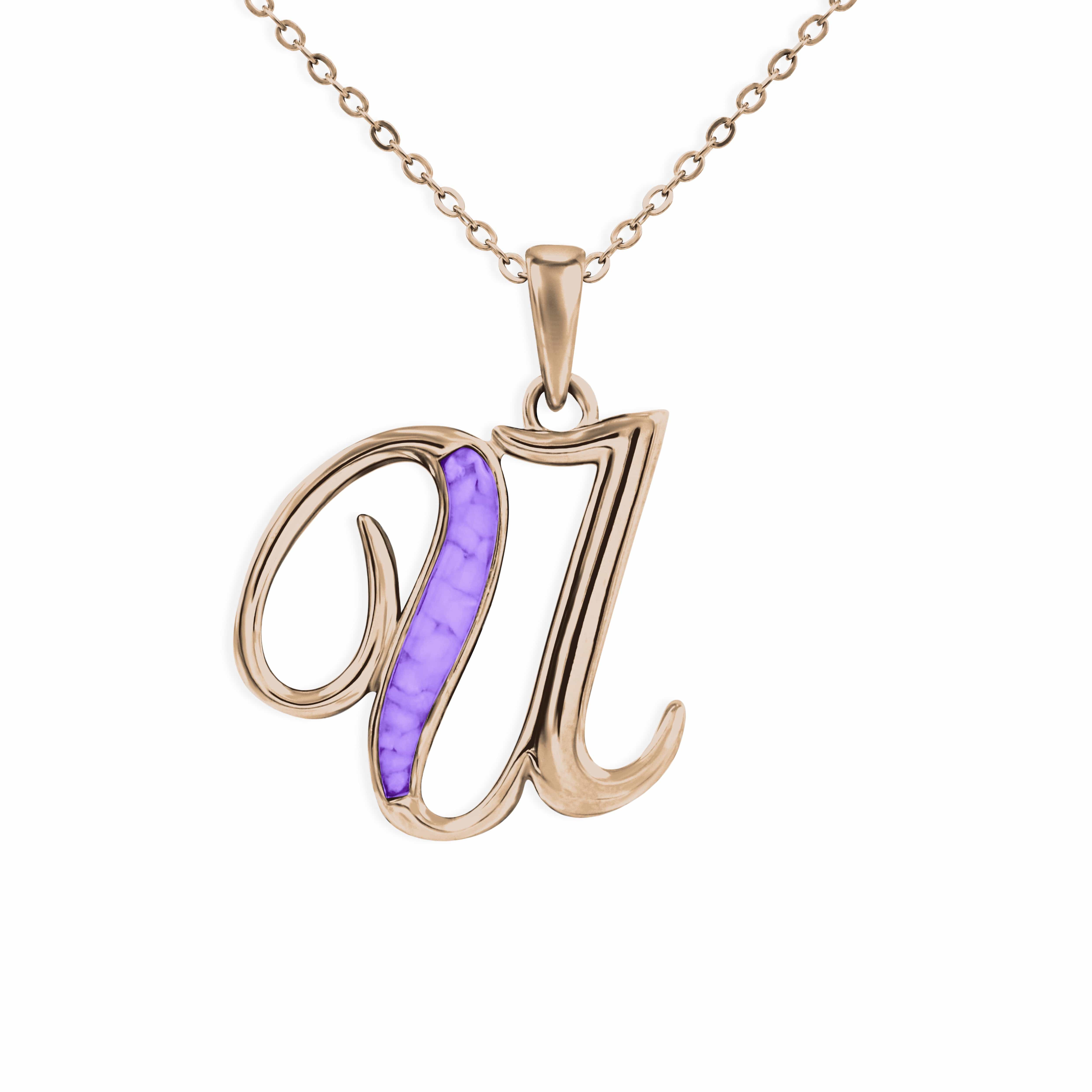 EverWith Alphabet Memorial Ashes Pendant - Letter U 9k Rose Gold Purple