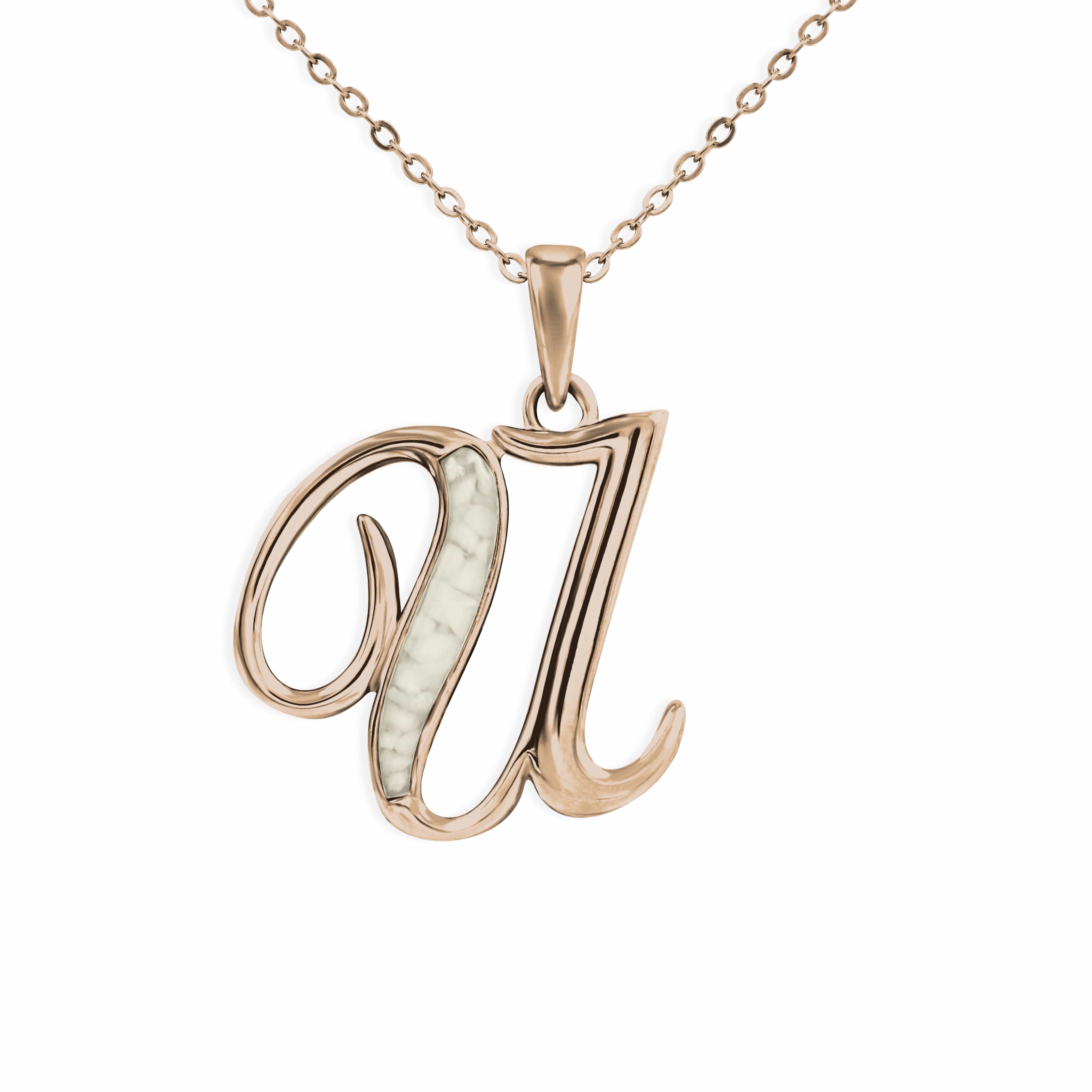 EverWith Alphabet Memorial Ashes Pendant - Letter U 9k Rose Gold Transparent