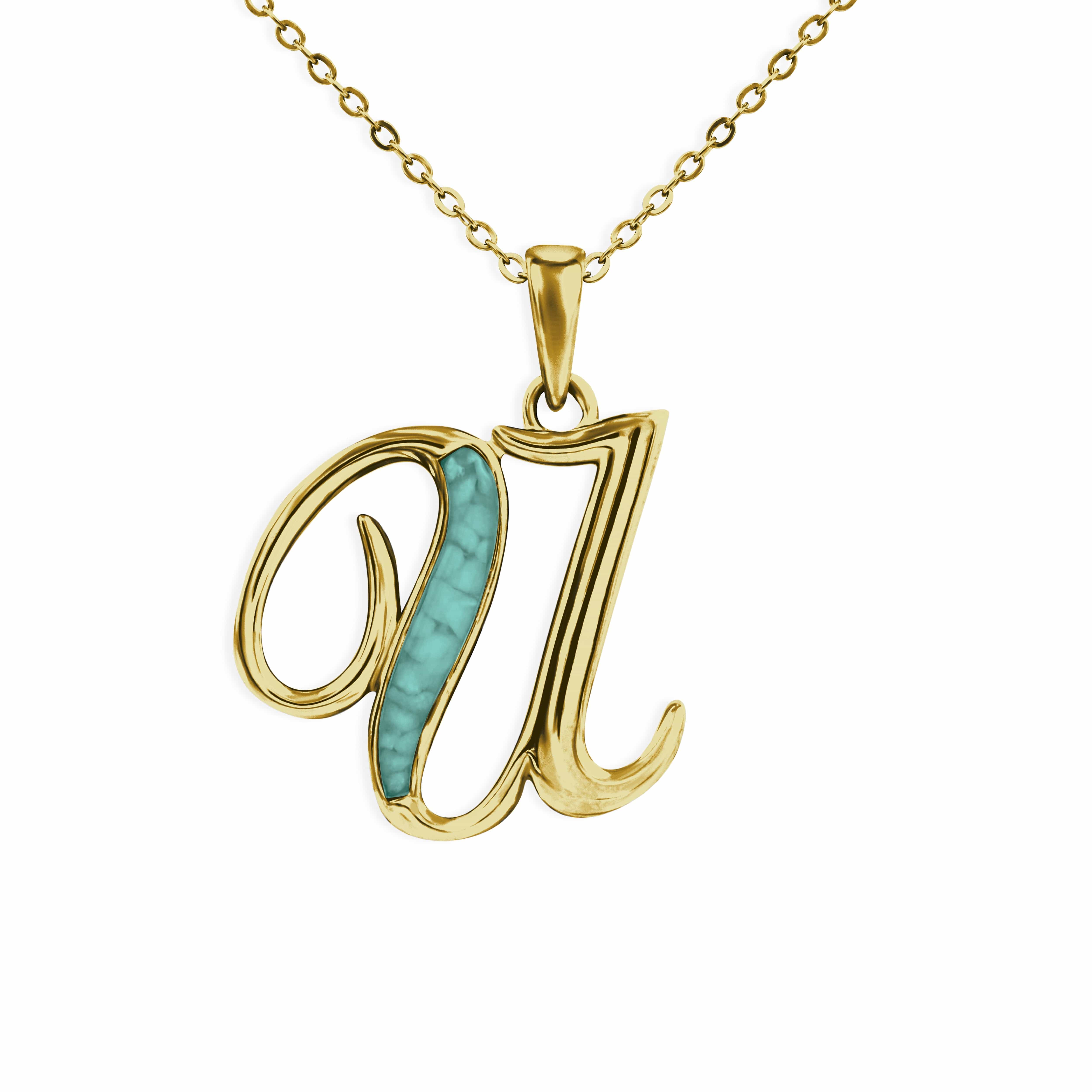 EverWith Alphabet Memorial Ashes Pendant - Letter U 9k Yellow Gold Aqua