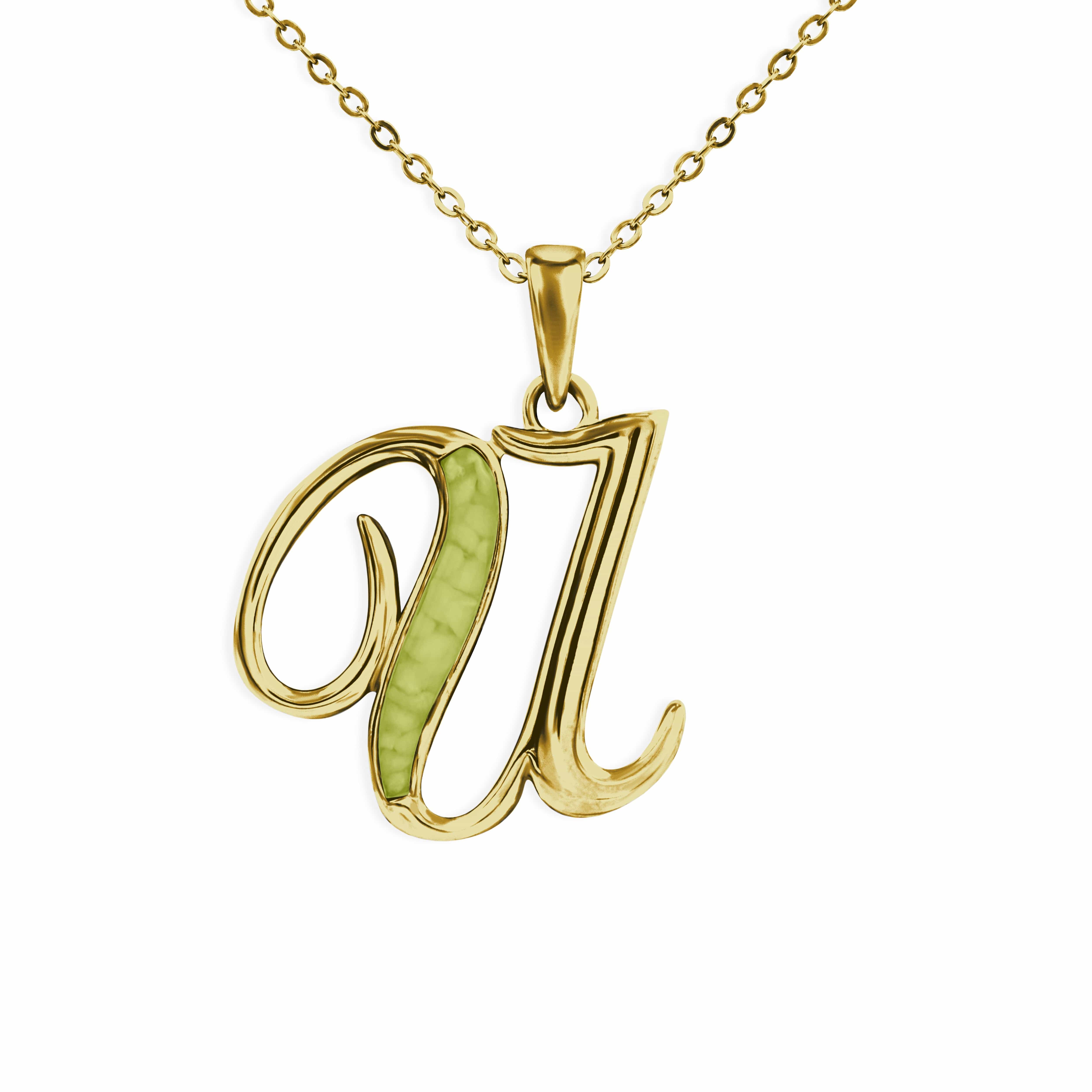 EverWith Alphabet Memorial Ashes Pendant - Letter U 9k Yellow Gold Green