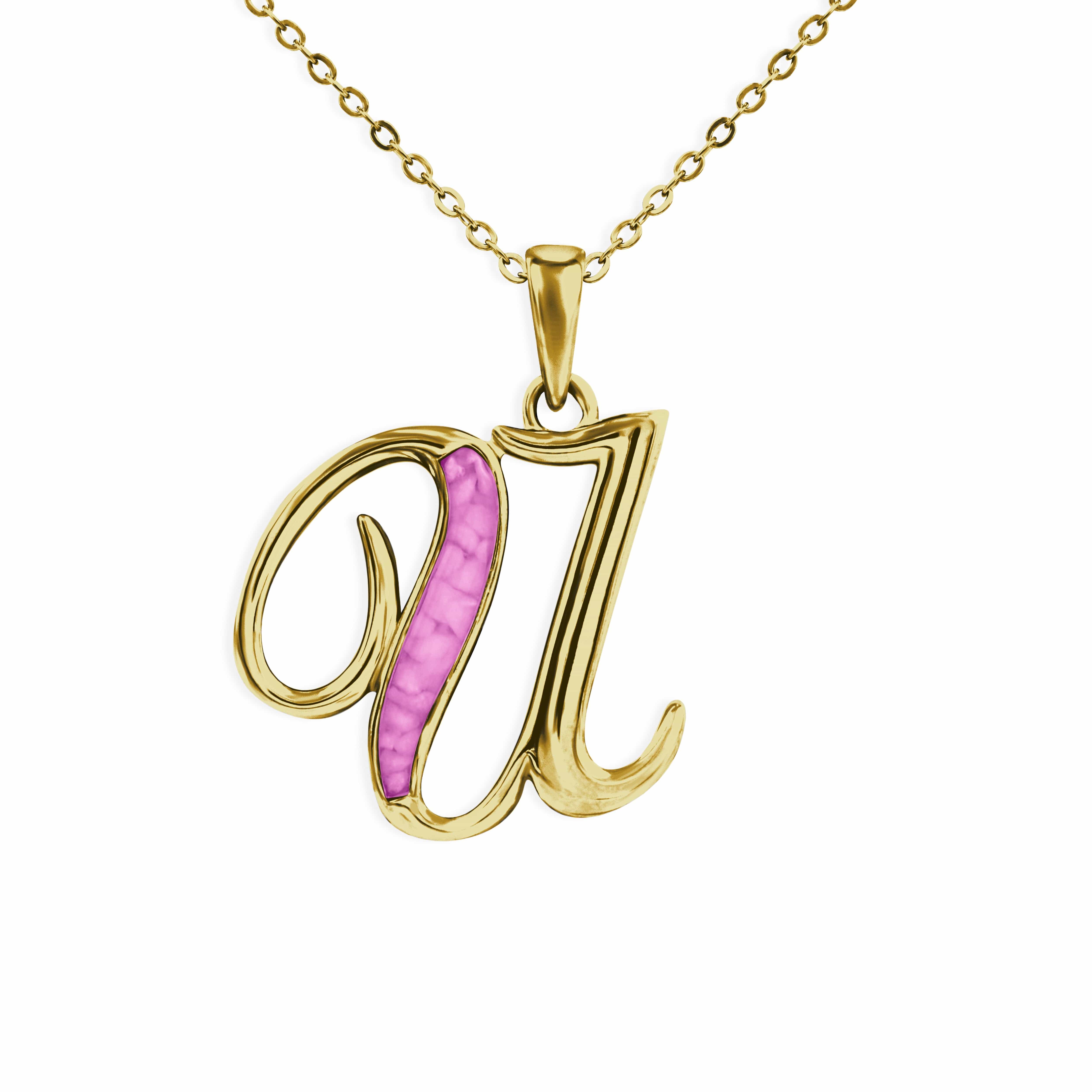 EverWith Alphabet Memorial Ashes Pendant - Letter U 9k Yellow Gold Pink