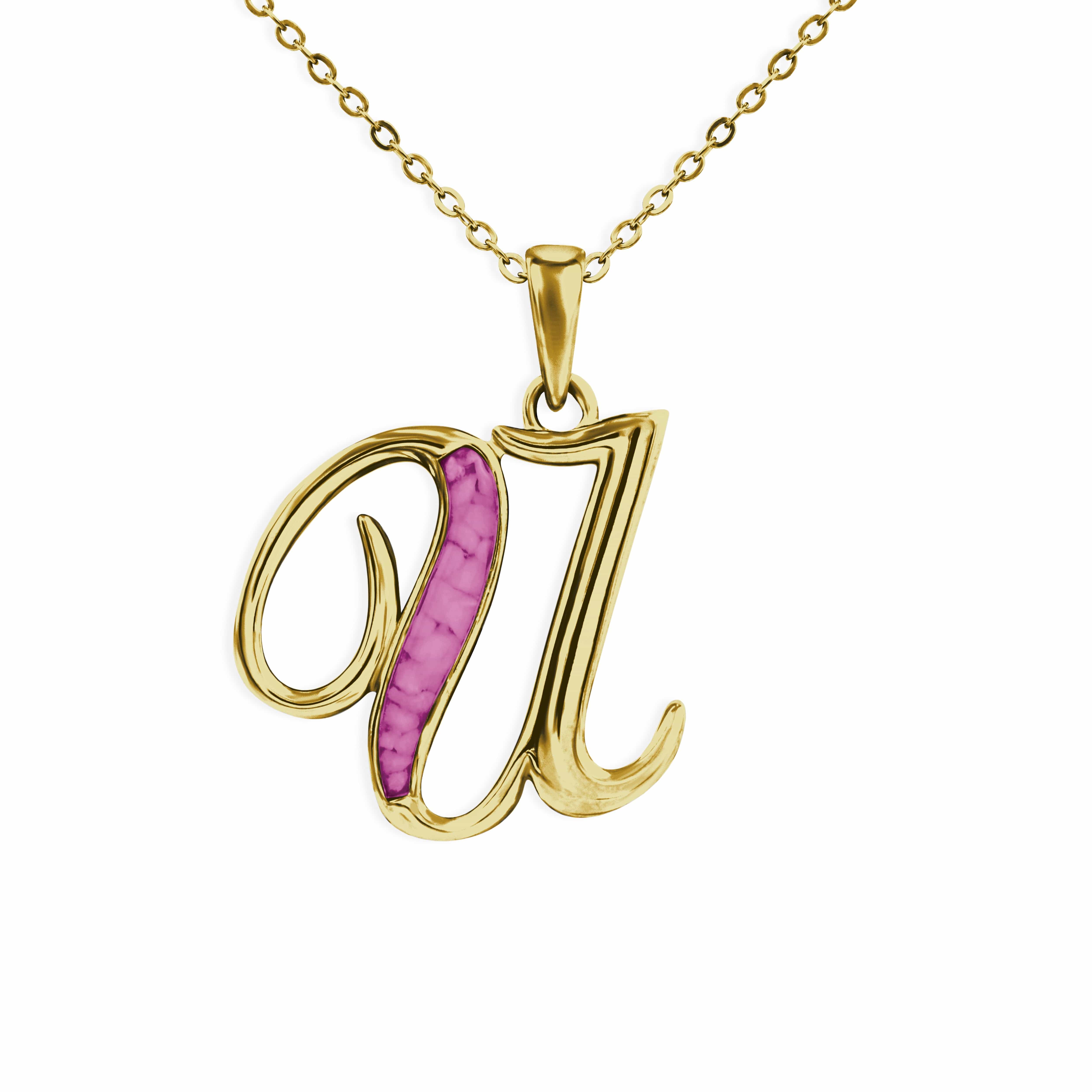 EverWith Alphabet Memorial Ashes Pendant - Letter U 9k Yellow Gold Violet