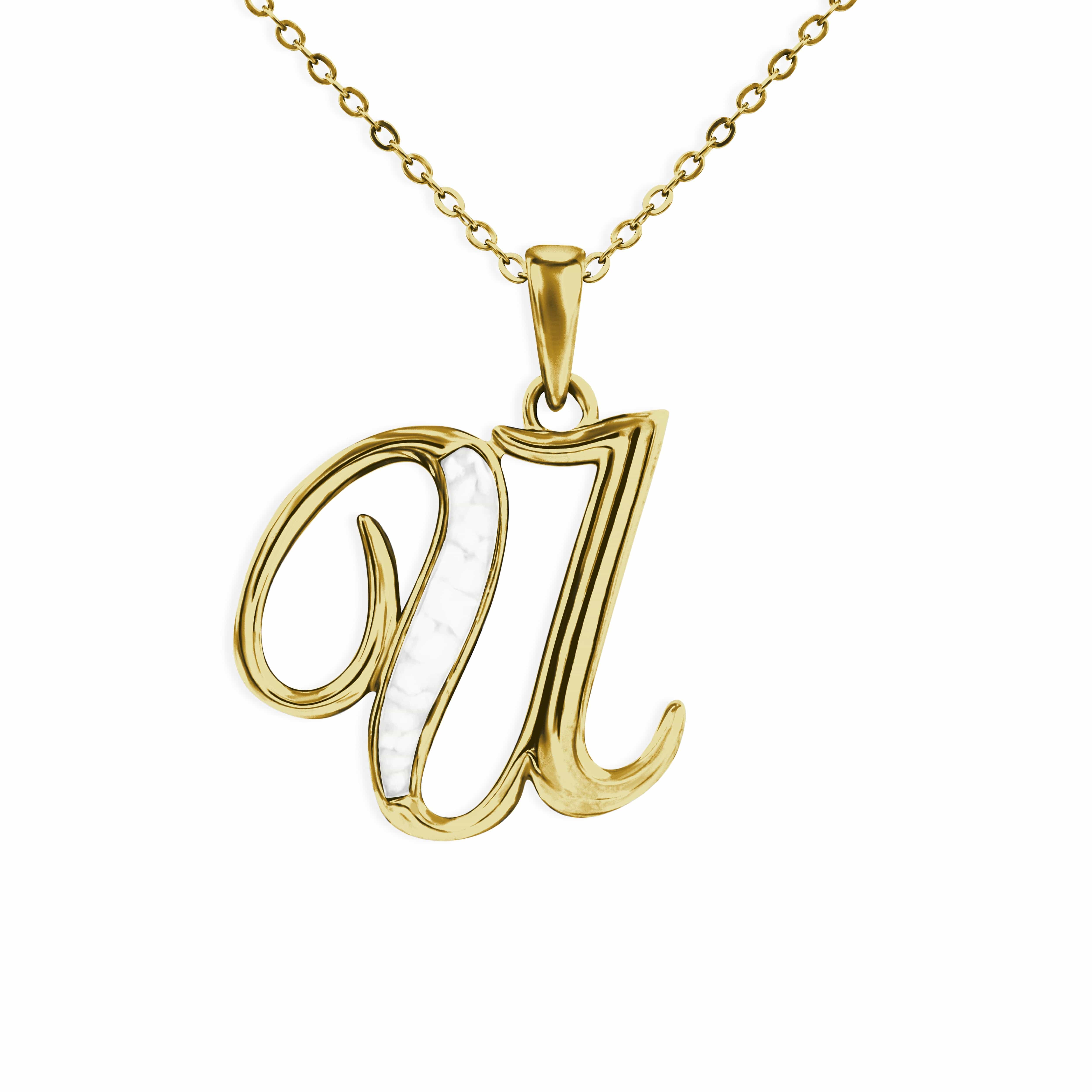 EverWith Alphabet Memorial Ashes Pendant - Letter U 9k Yellow Gold White
