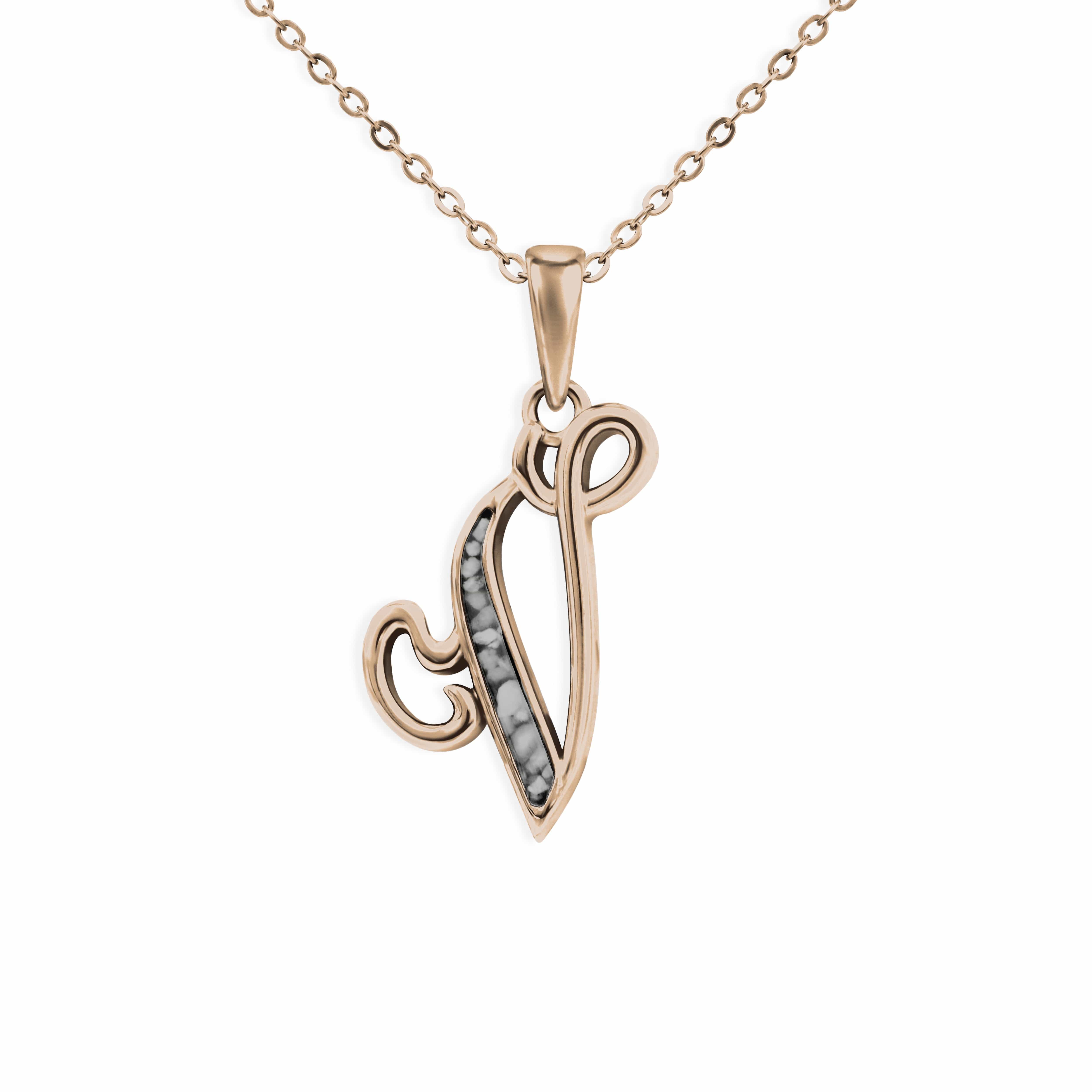 EverWith Alphabet Memorial Ashes Pendant - Letter V 9k Rose Gold Black