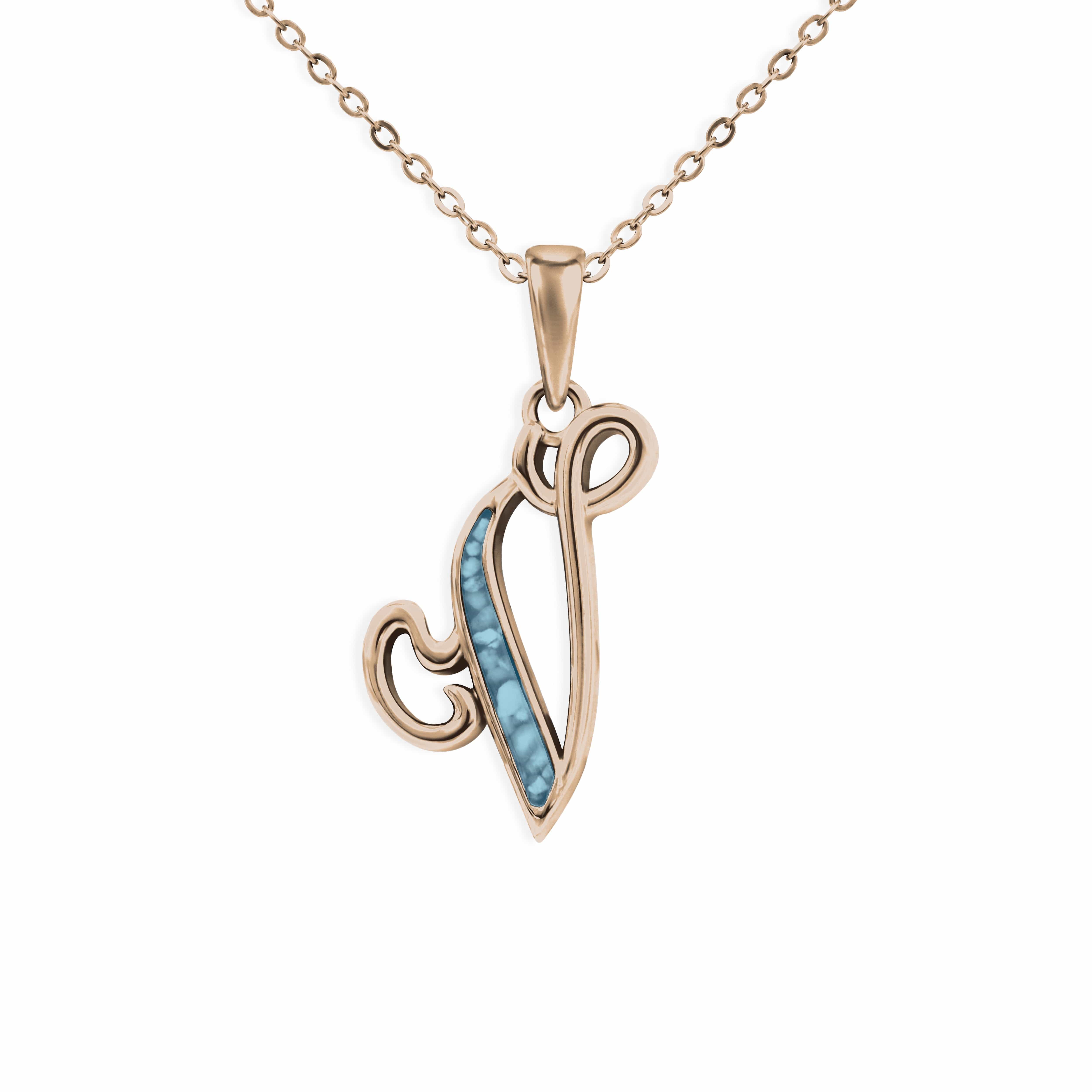 EverWith Alphabet Memorial Ashes Pendant - Letter V 9k Rose Gold Blue