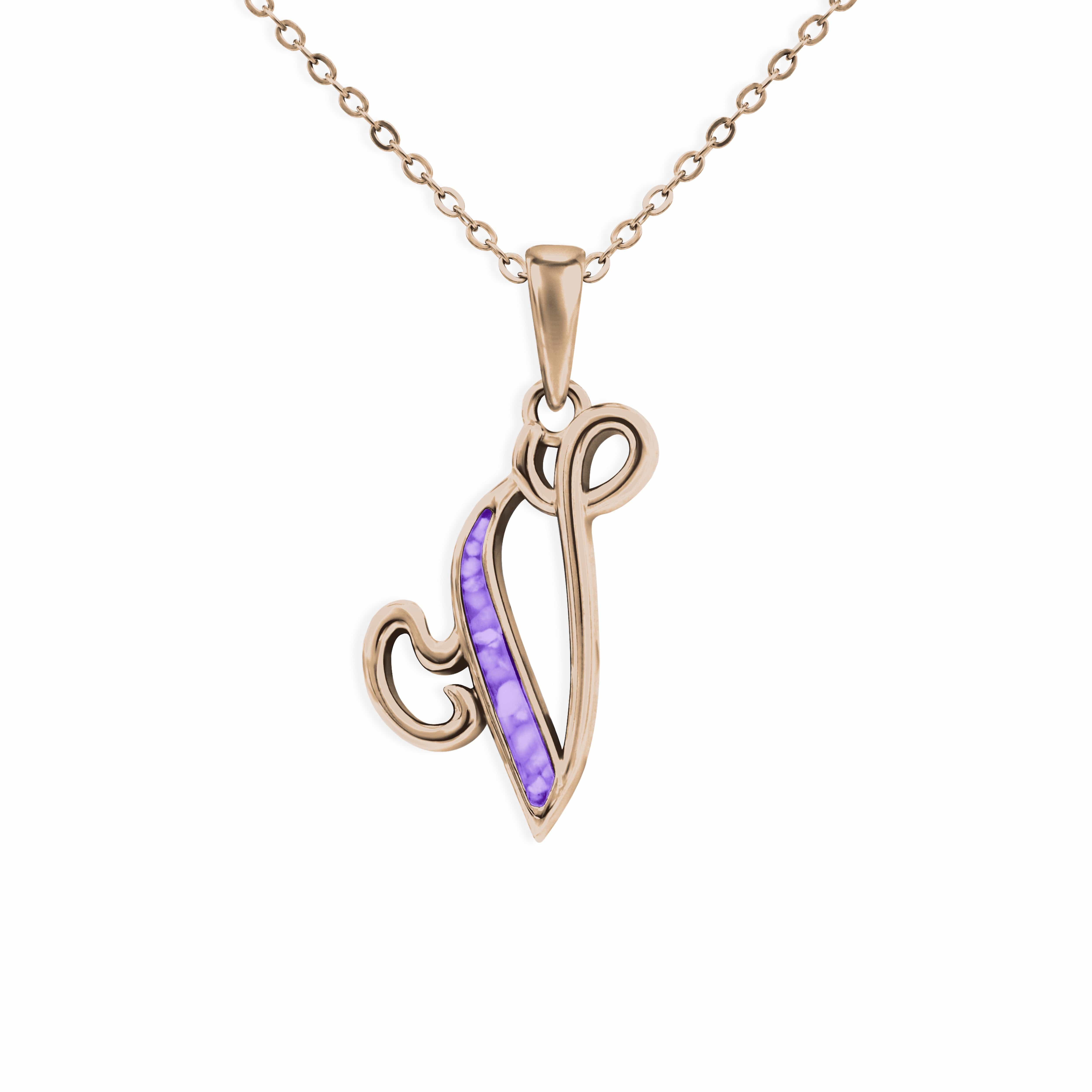EverWith Alphabet Memorial Ashes Pendant - Letter V 9k Rose Gold Purple