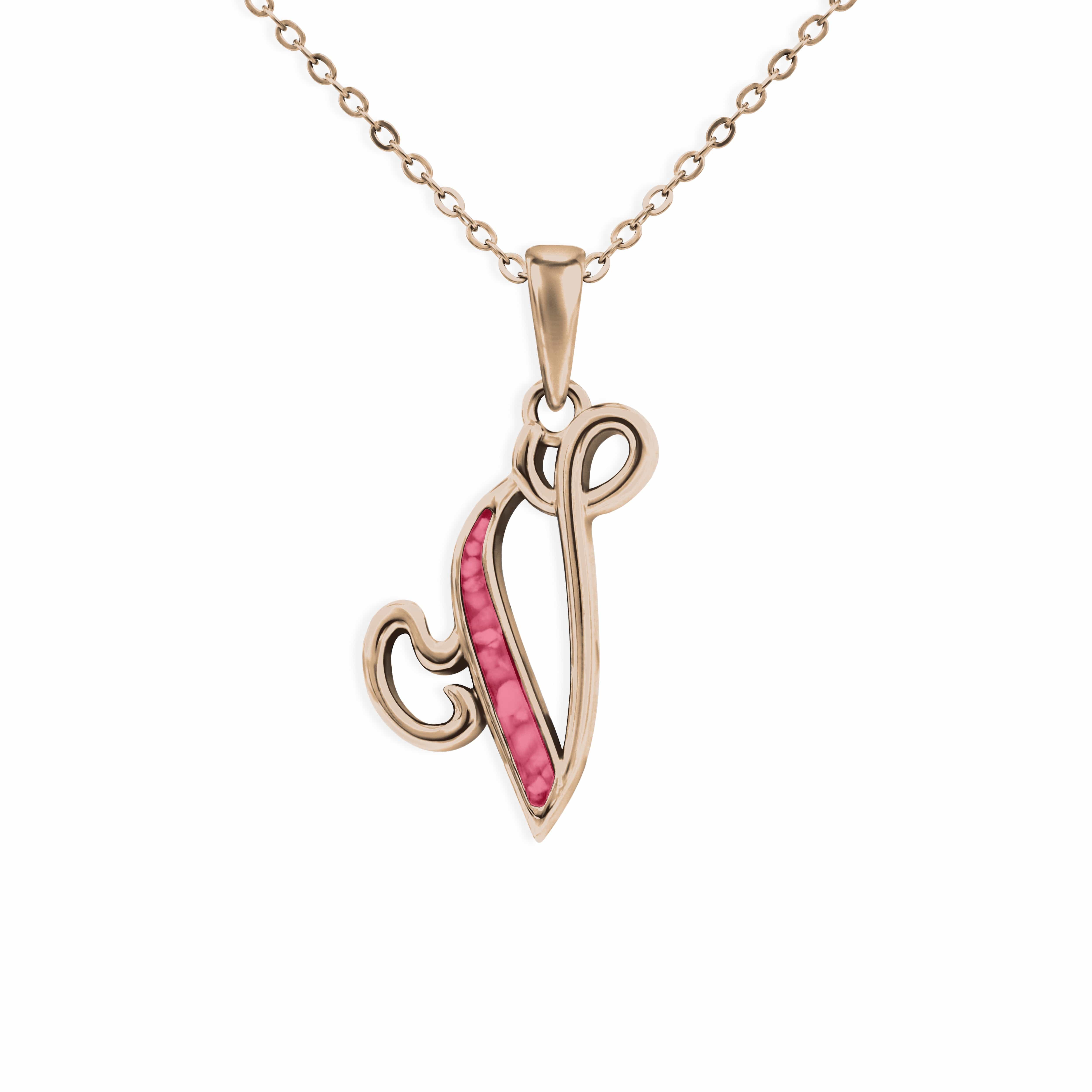 EverWith Alphabet Memorial Ashes Pendant - Letter V 9k Rose Gold Red
