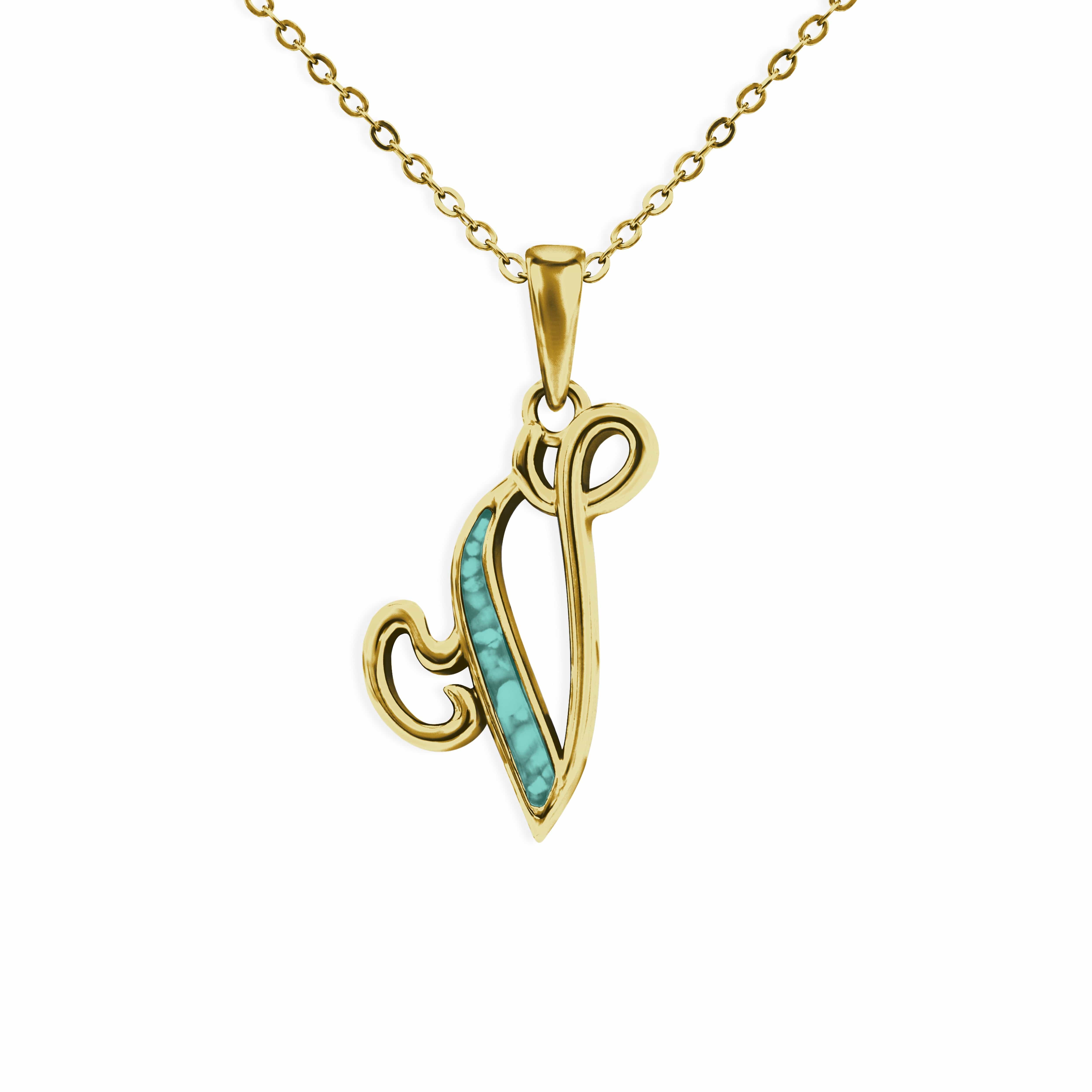 EverWith Alphabet Memorial Ashes Pendant - Letter V 9k Yellow Gold Aqua