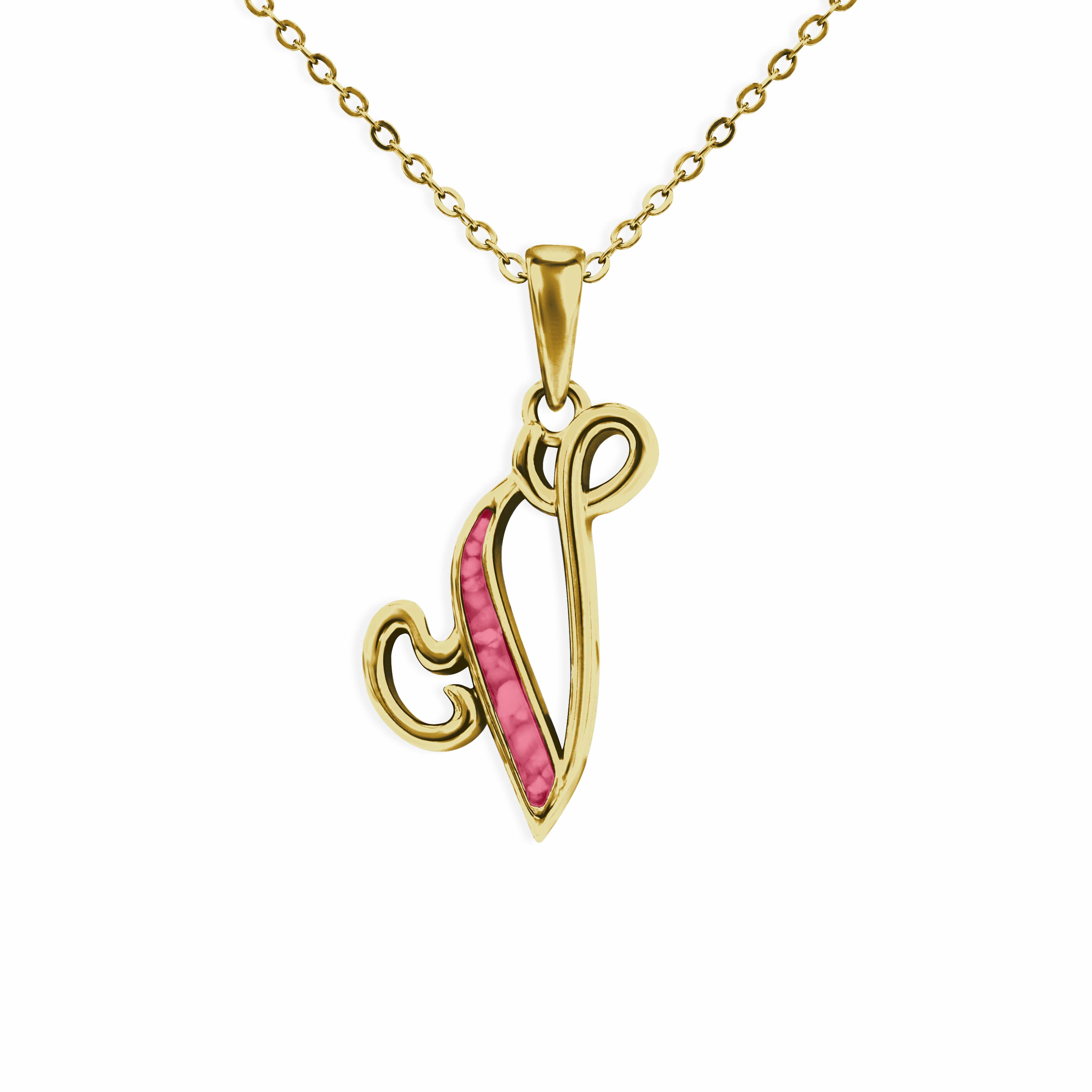 EverWith Alphabet Memorial Ashes Pendant - Letter V 9k Yellow Gold Red