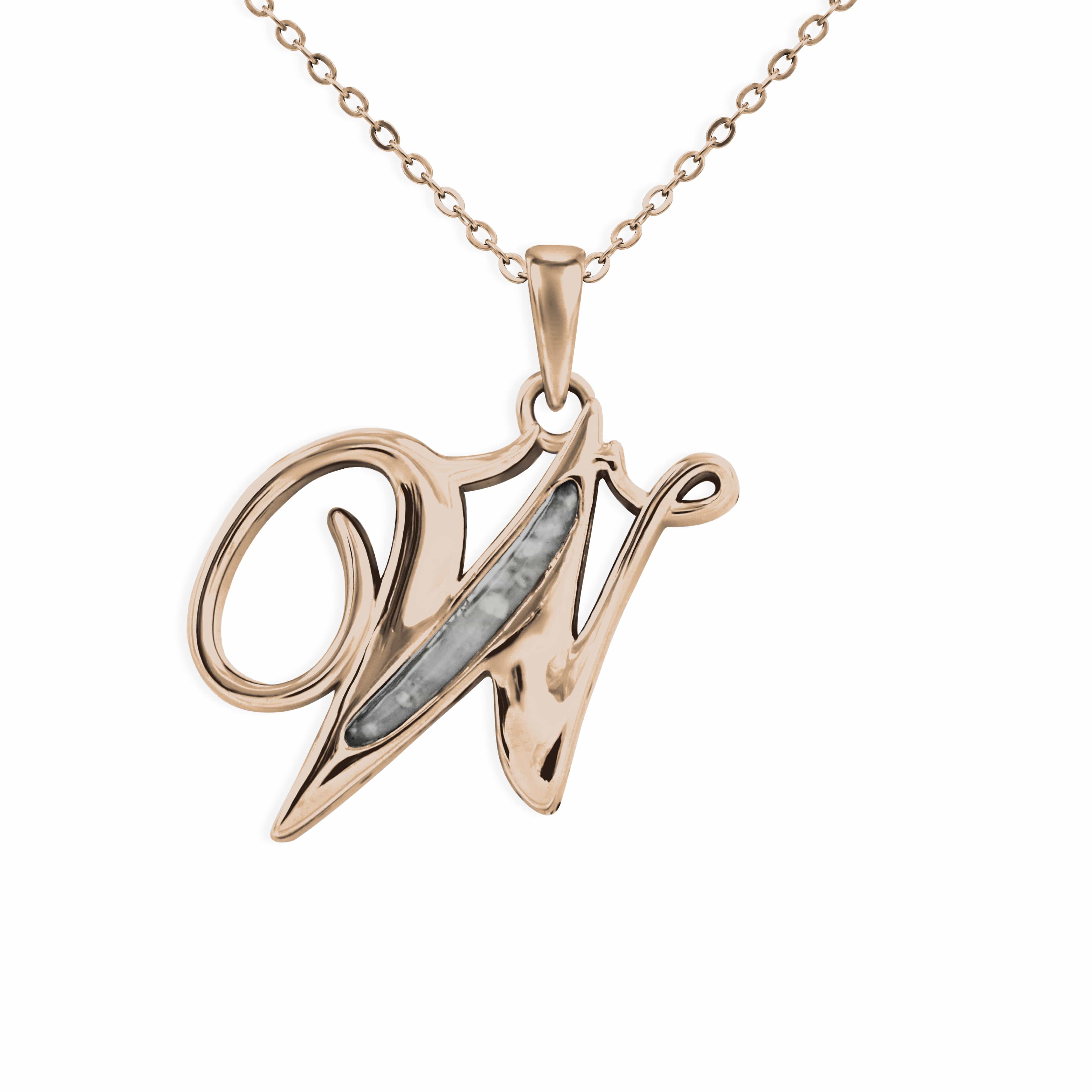 EverWith Alphabet Memorial Ashes Pendant - Letter W 9k Rose Gold Black