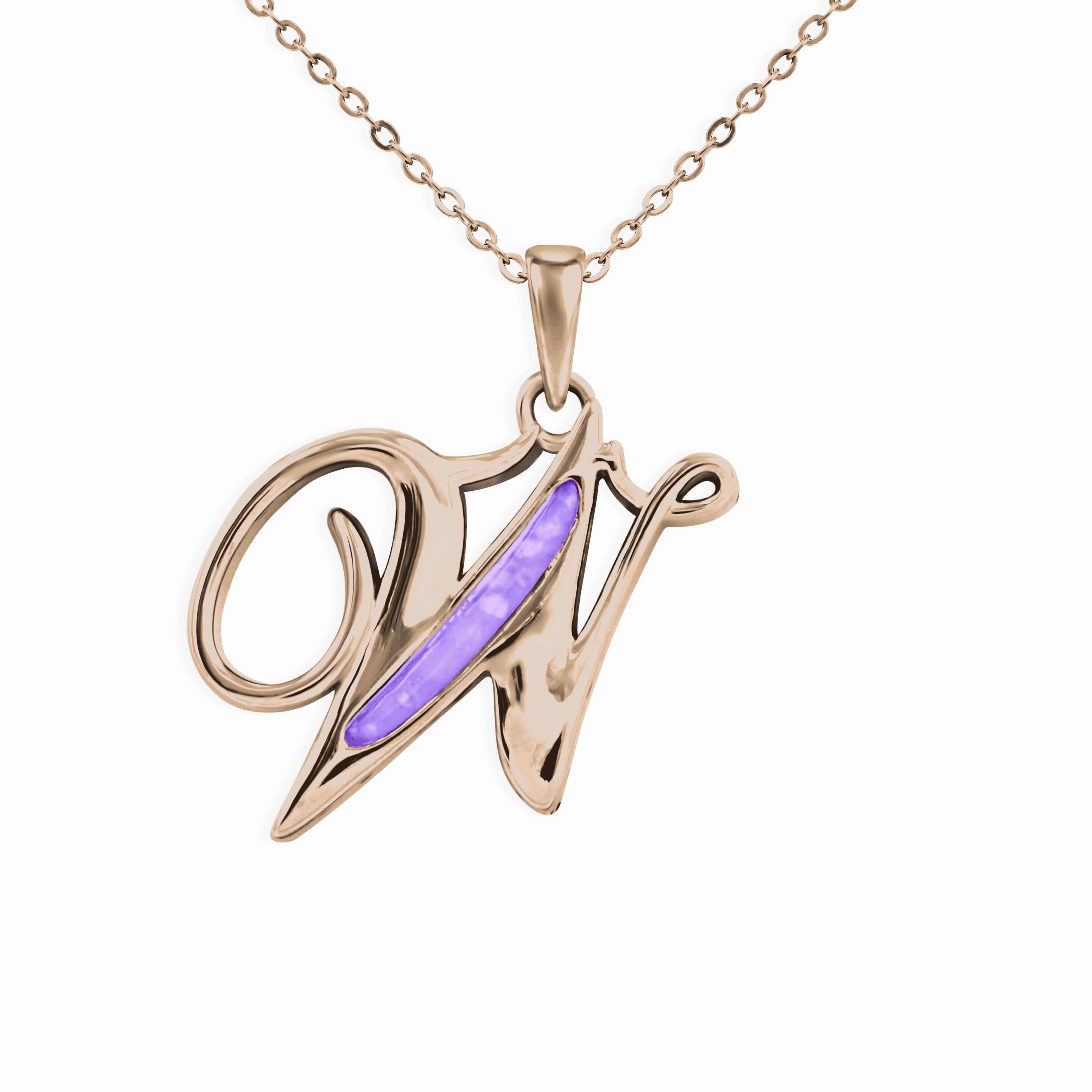 EverWith Alphabet Memorial Ashes Pendant - Letter W 9k Rose Gold Purple