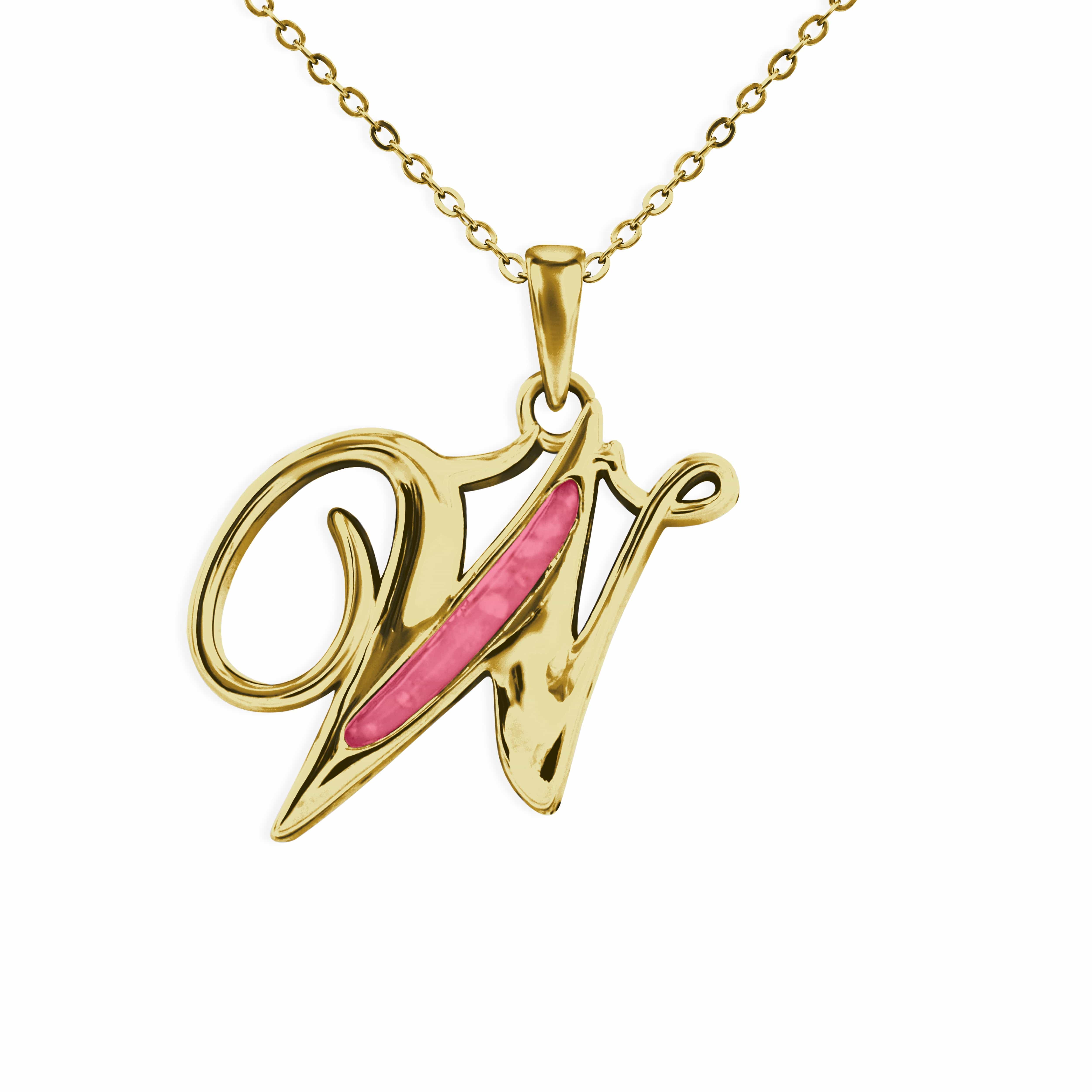 EverWith Alphabet Memorial Ashes Pendant - Letter W 9k Yellow Gold Red