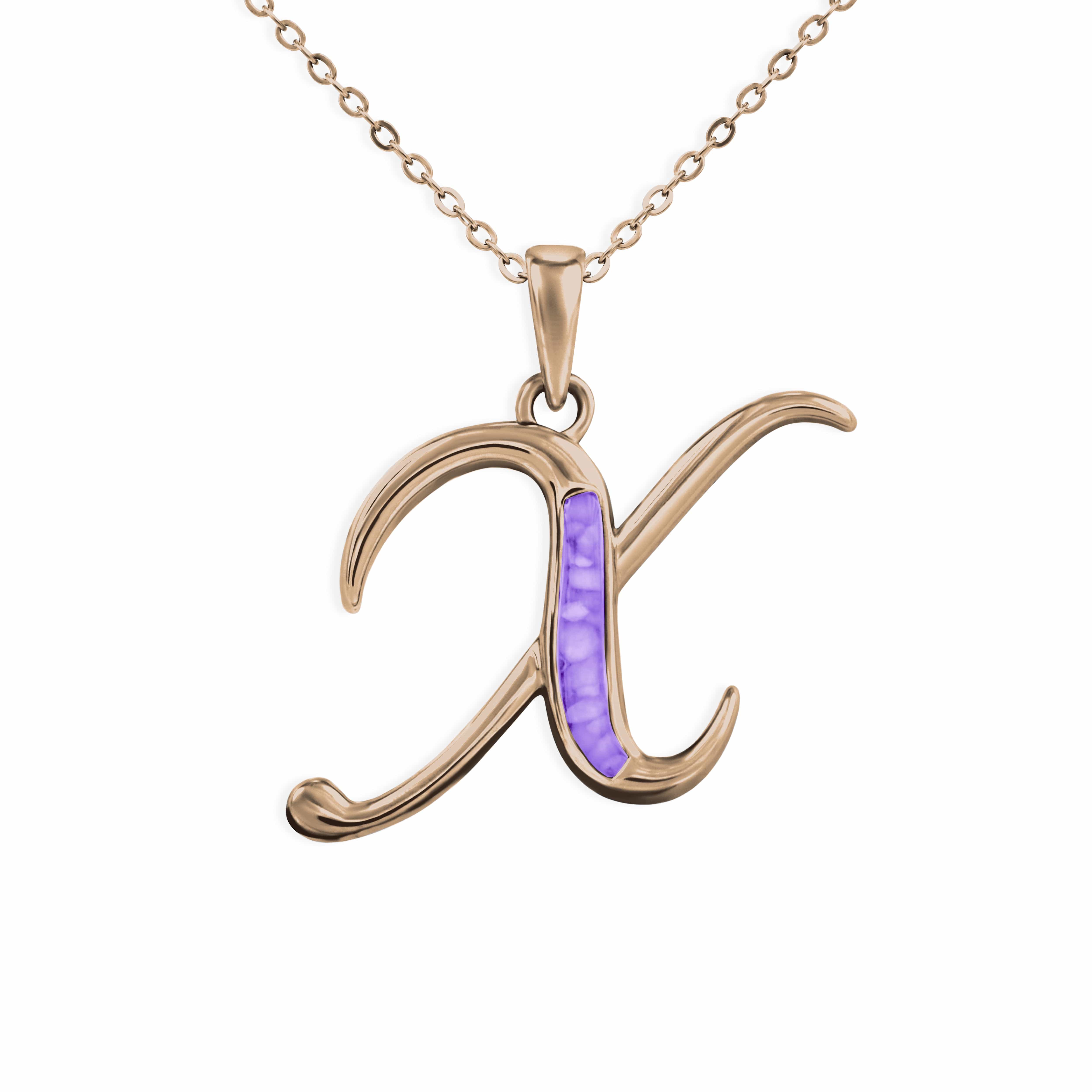 EverWith Alphabet Memorial Ashes Pendant - Letter X 9k Rose Gold Purple