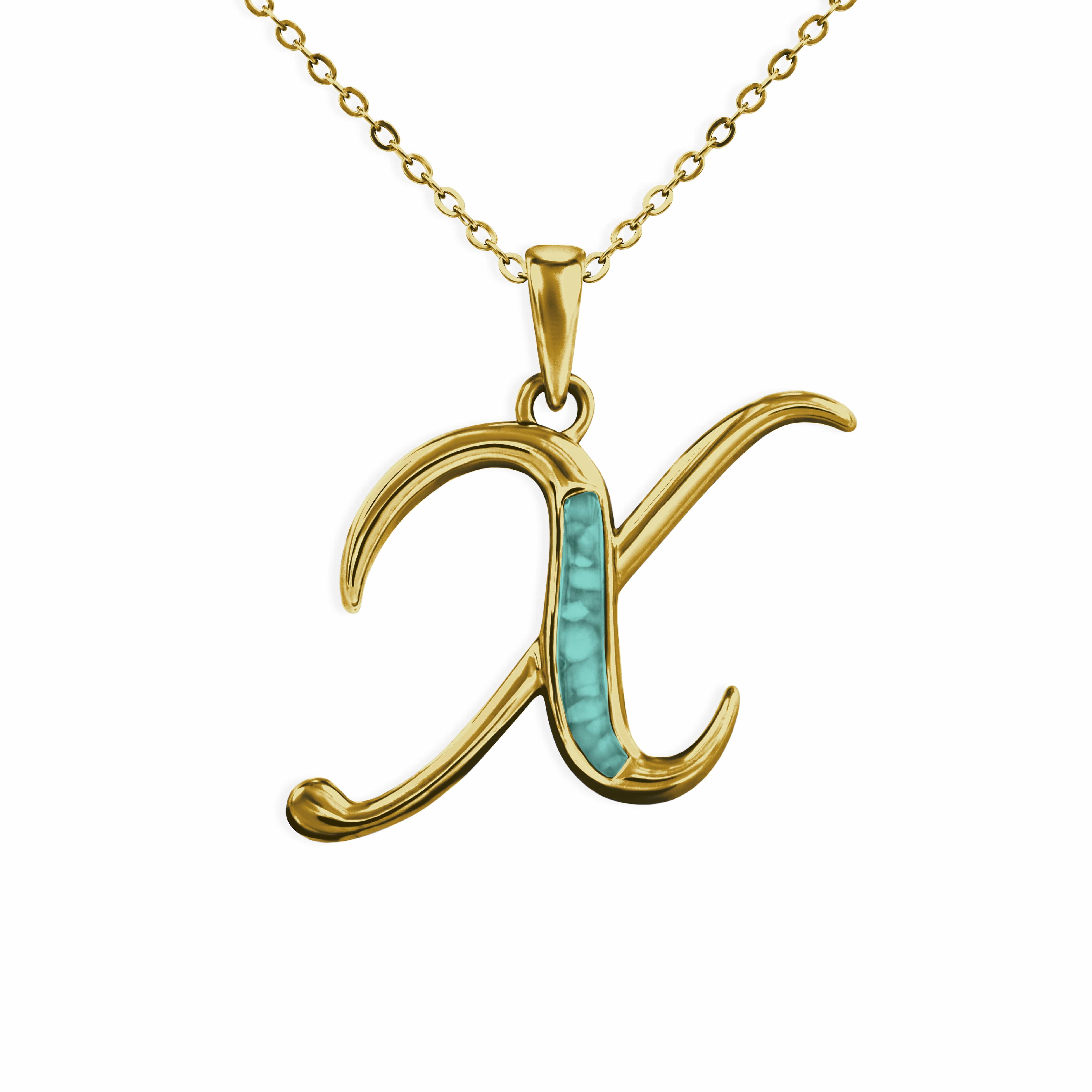 EverWith Alphabet Memorial Ashes Pendant - Letter X 9k Yellow Gold Aqua