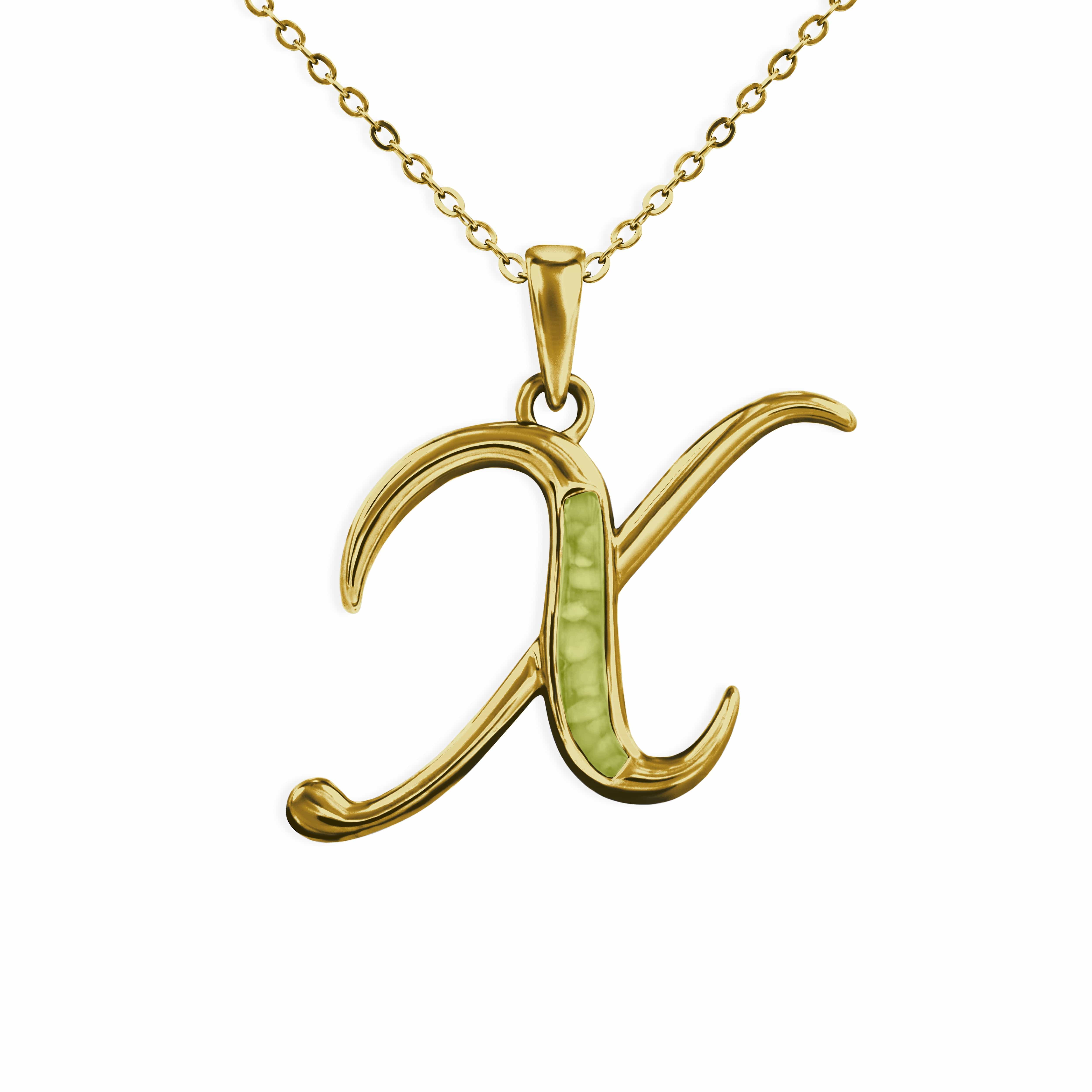 EverWith Alphabet Memorial Ashes Pendant - Letter X 9k Yellow Gold Green