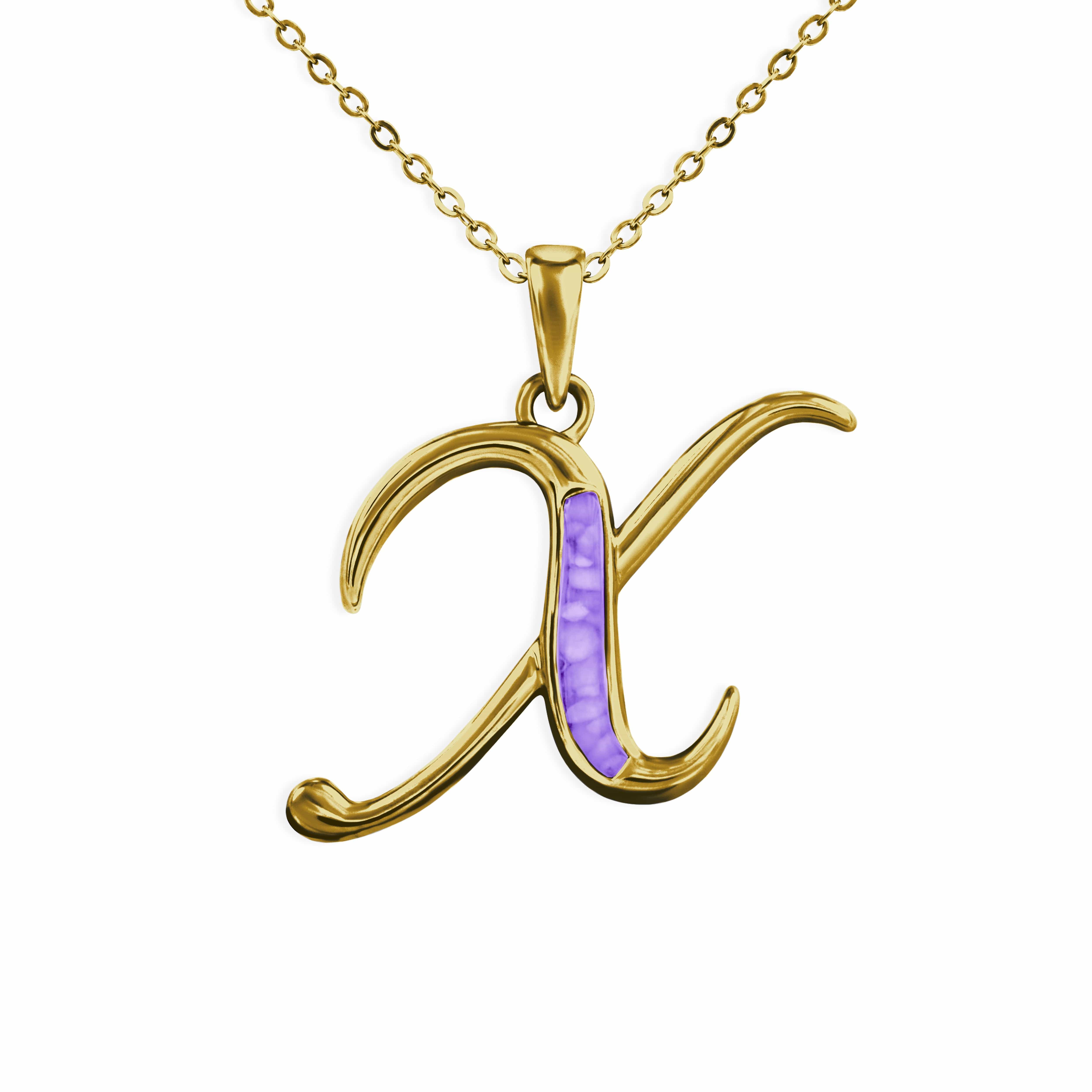 EverWith Alphabet Memorial Ashes Pendant - Letter X 9k Yellow Gold Purple