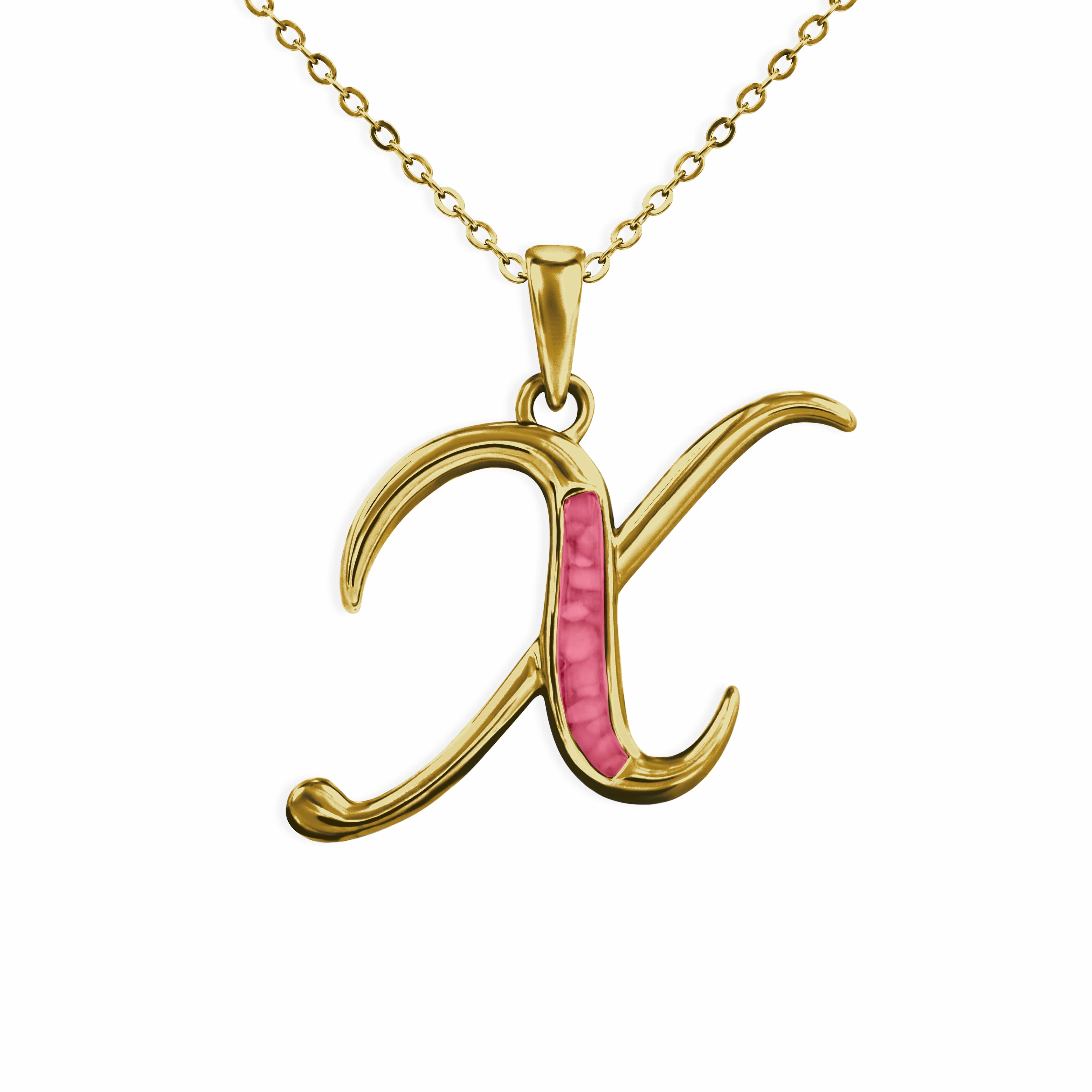 EverWith Alphabet Memorial Ashes Pendant - Letter X 9k Yellow Gold Red