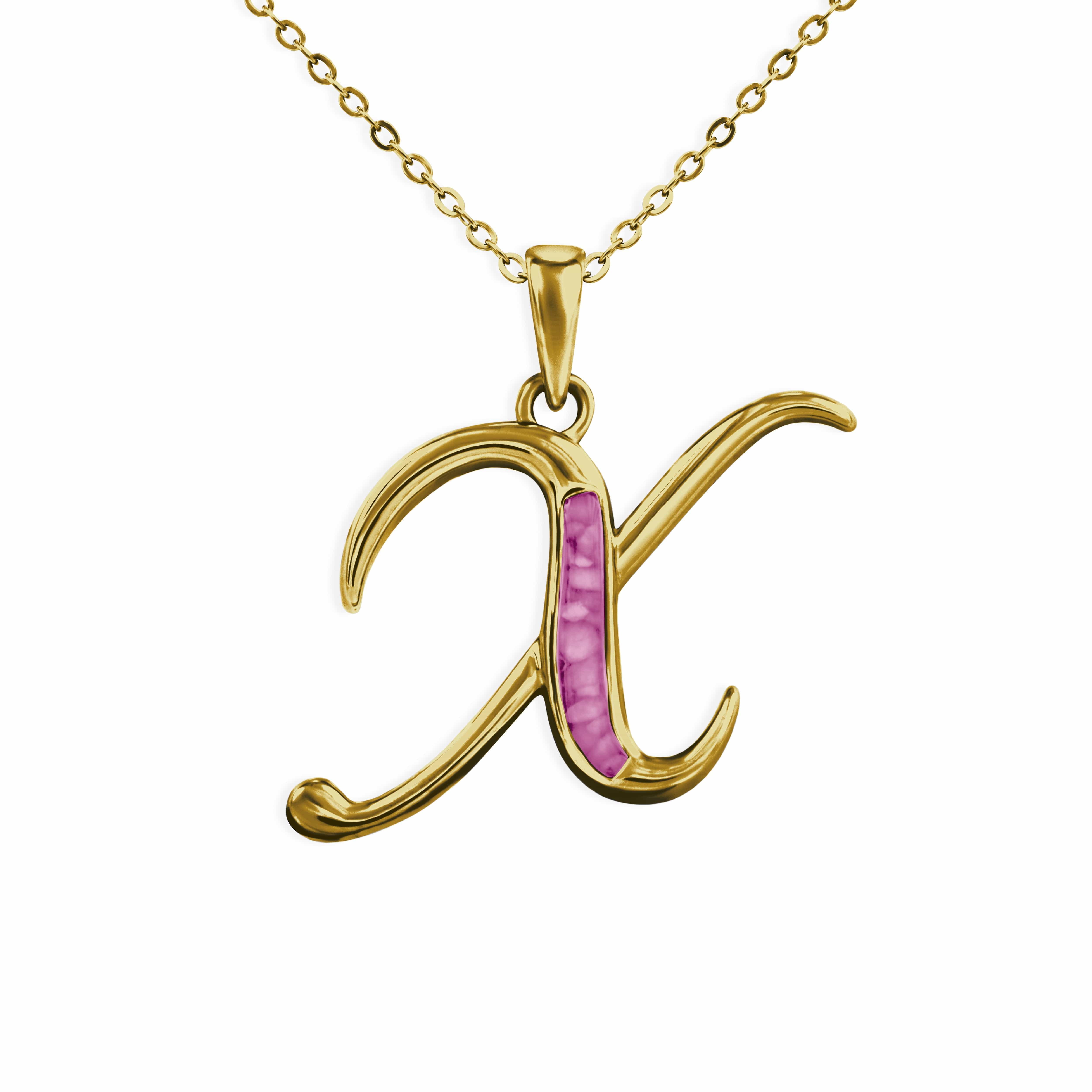 EverWith Alphabet Memorial Ashes Pendant - Letter X 9k Yellow Gold Violet