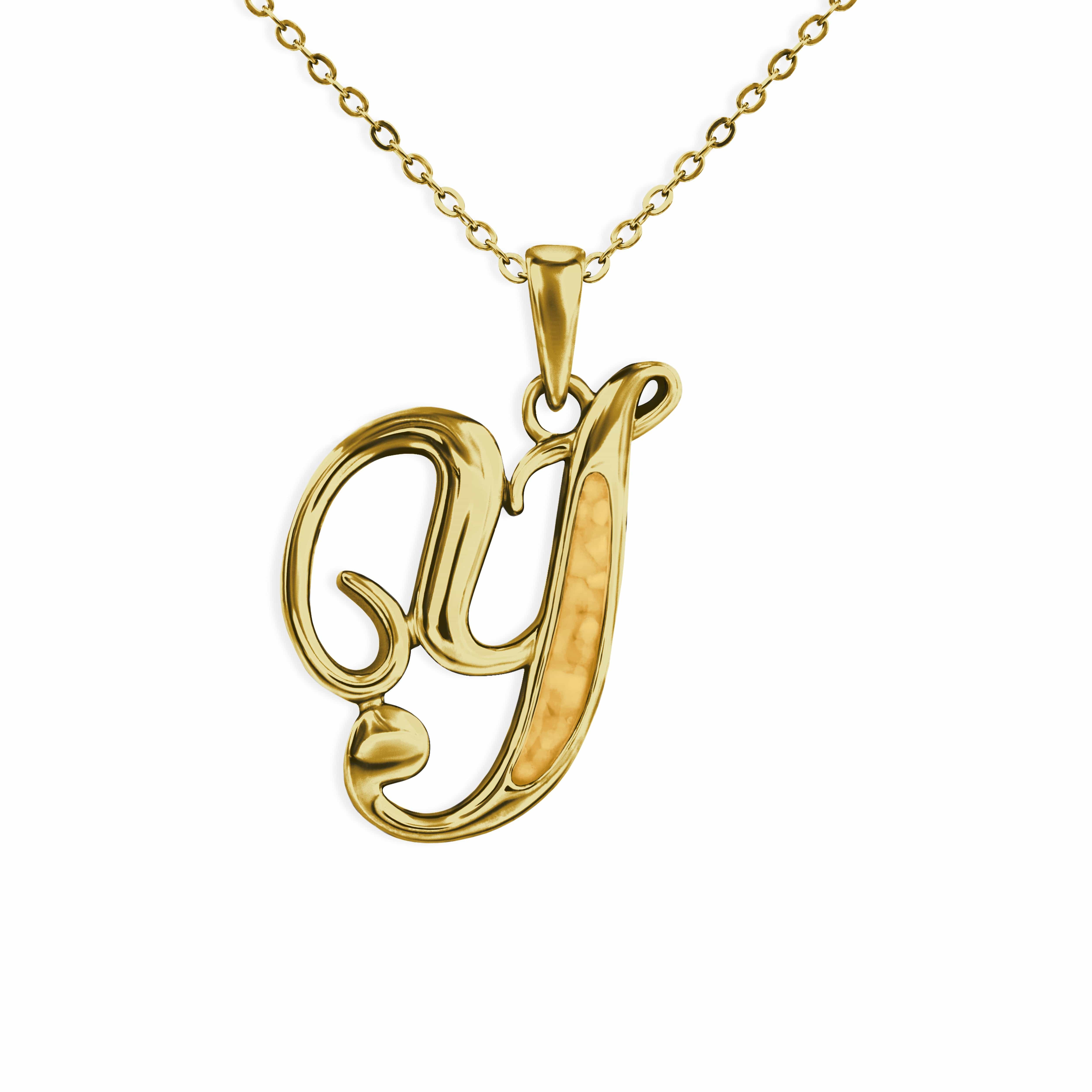 EverWith Alphabet Memorial Ashes Pendant - Letter Y 9k Yellow Gold Orange