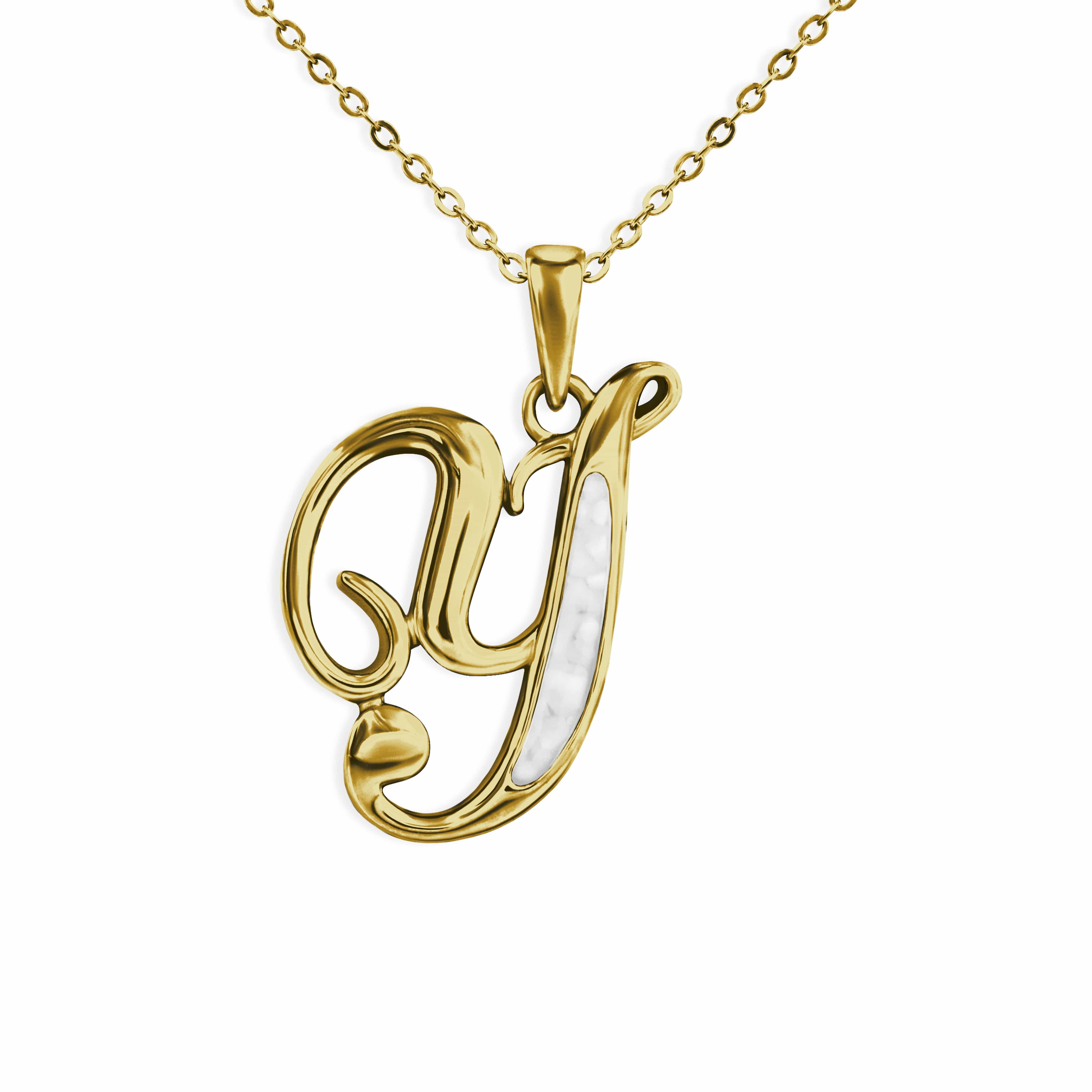 EverWith Alphabet Memorial Ashes Pendant - Letter Y 9k Yellow Gold White