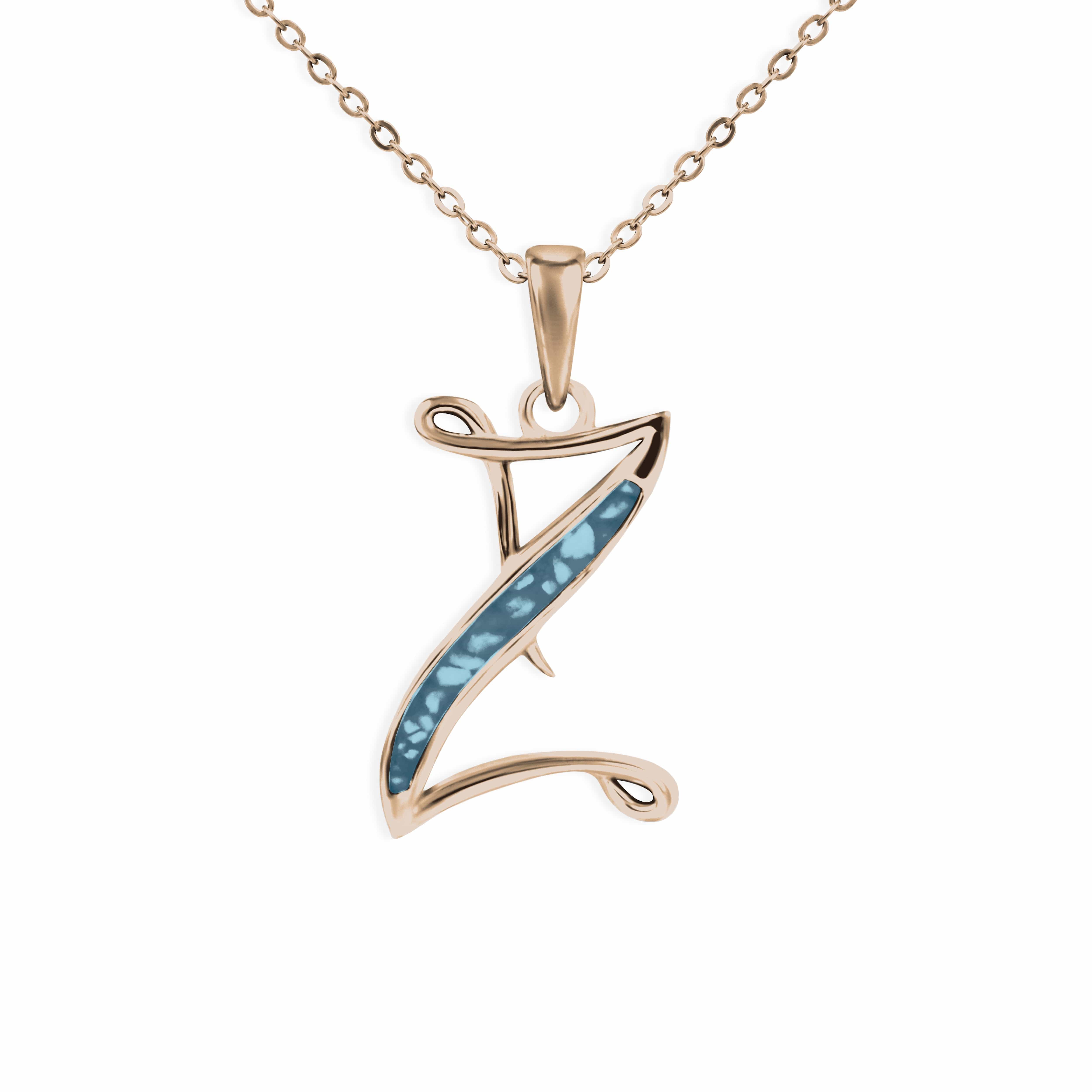 EverWith Alphabet Memorial Ashes Pendant - Letter Z 9k Rose Gold Blue