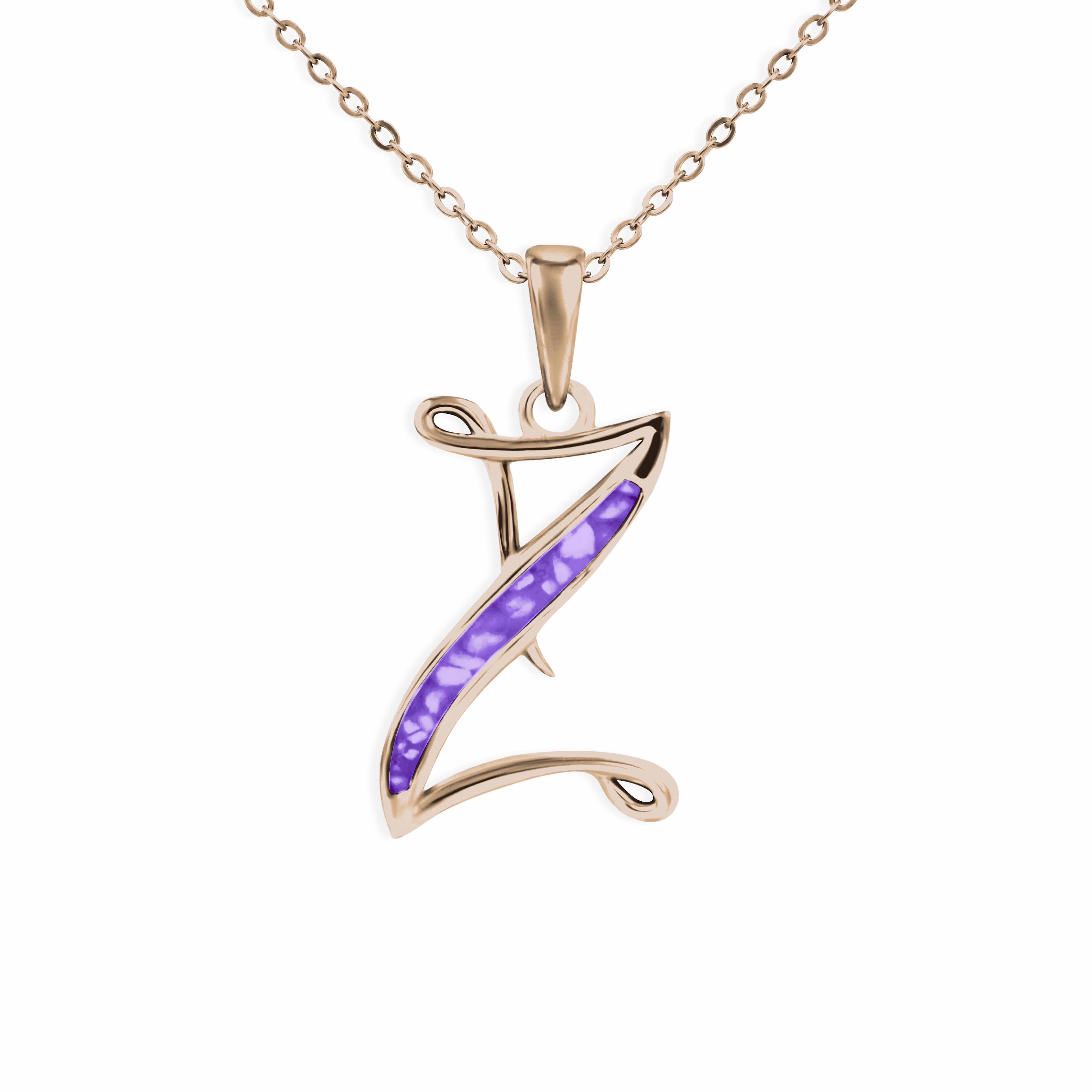 EverWith Alphabet Memorial Ashes Pendant - Letter Z 9k Rose Gold Purple
