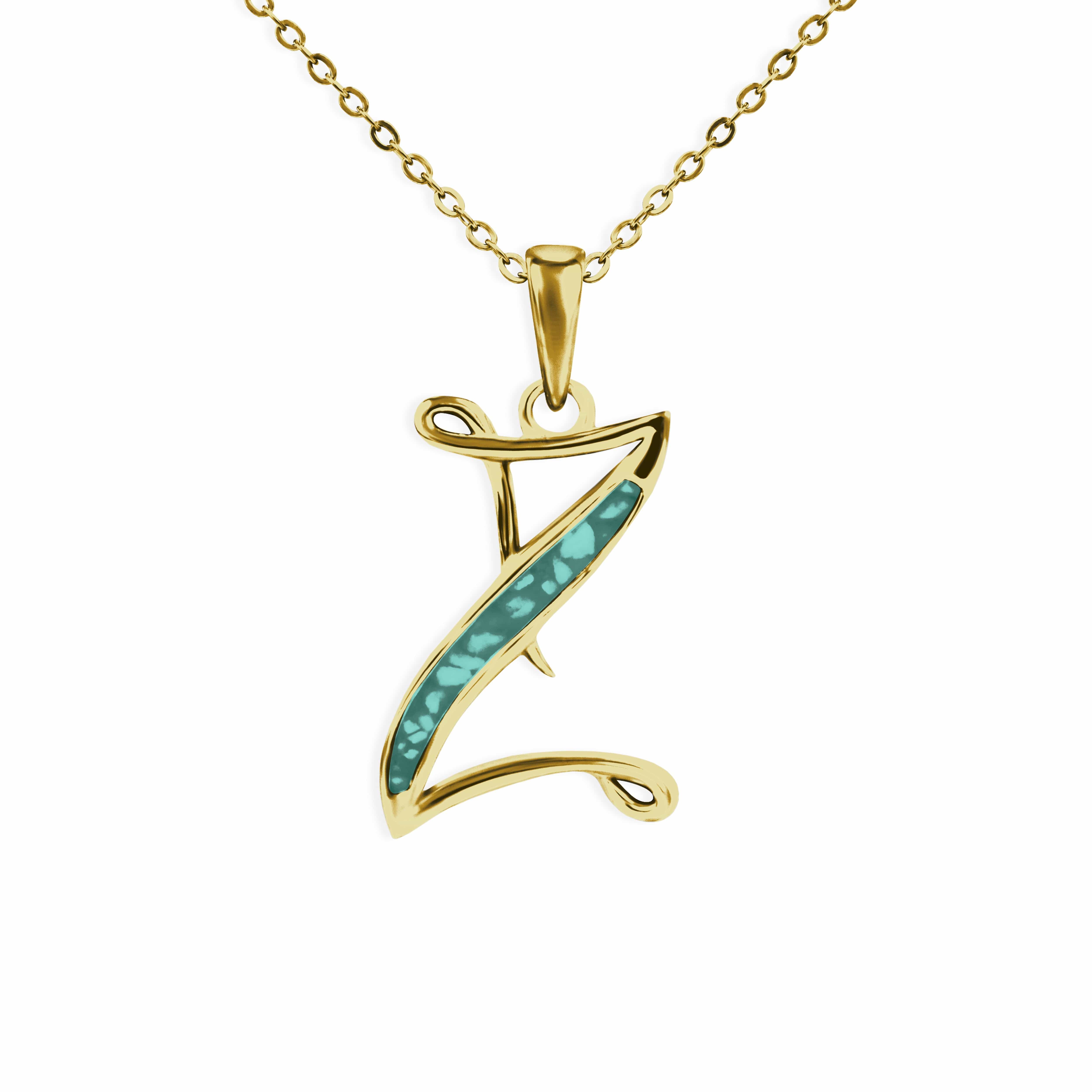 EverWith Alphabet Memorial Ashes Pendant - Letter Z 9k Yellow Gold Aqua