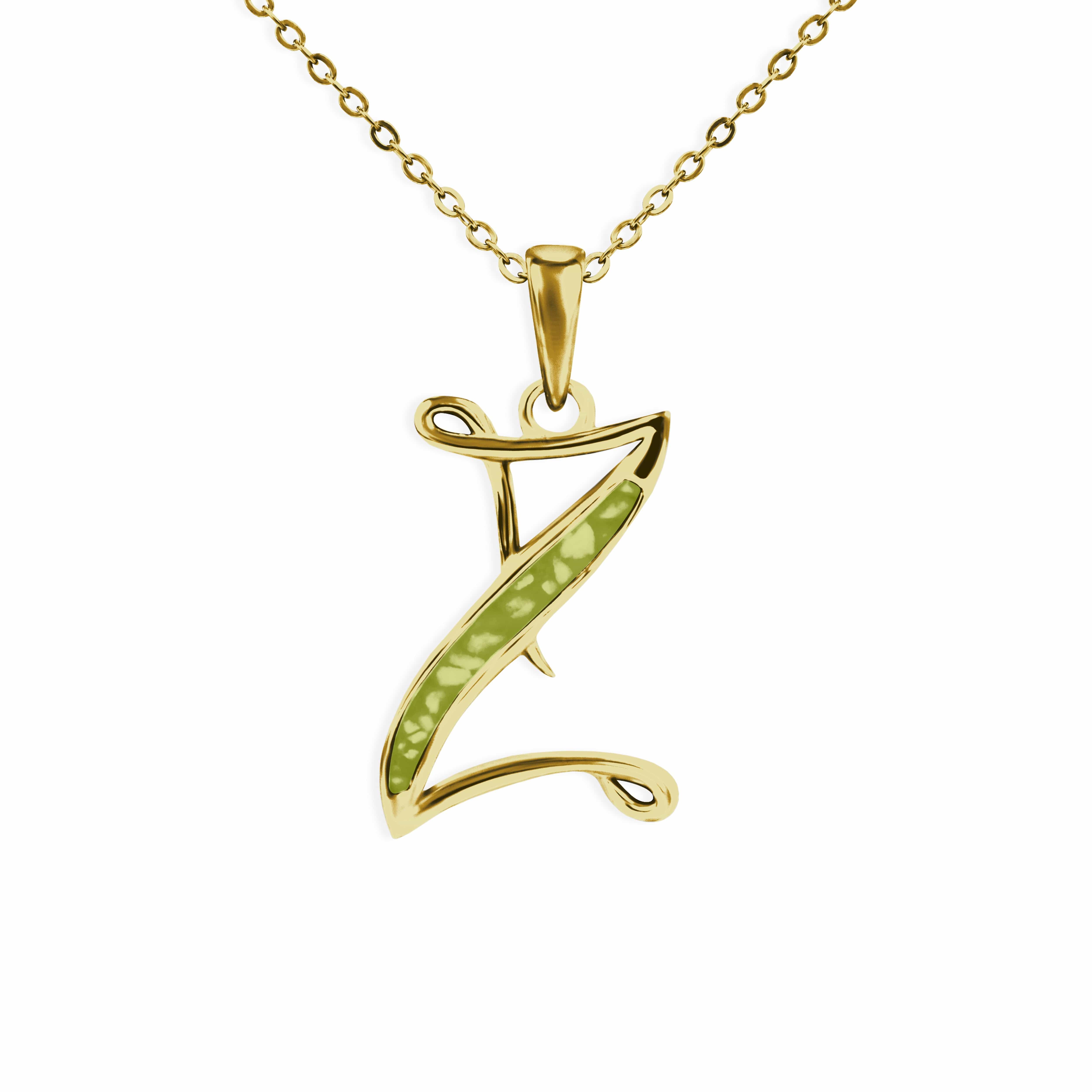 EverWith Alphabet Memorial Ashes Pendant - Letter Z 9k Yellow Gold Green
