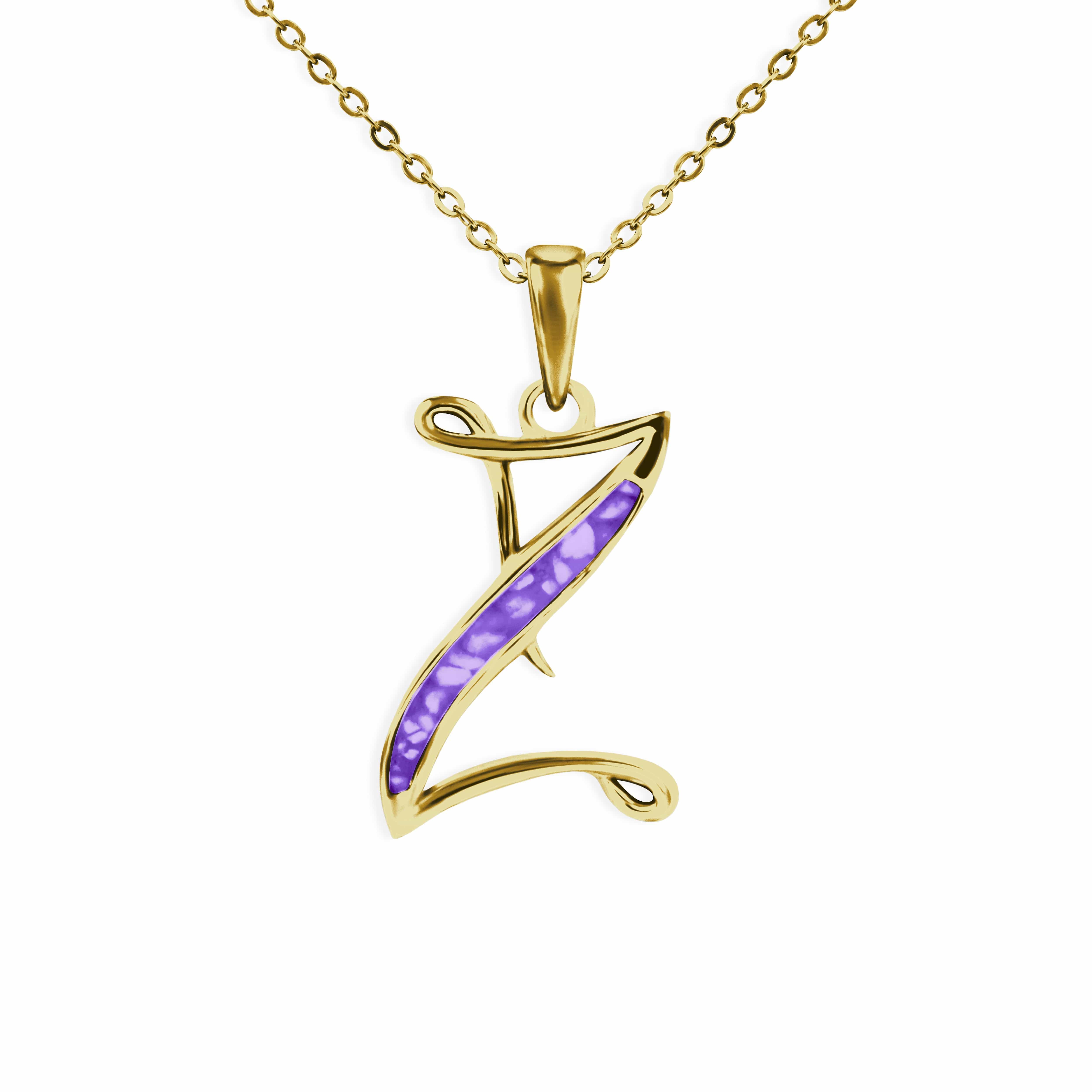 EverWith Alphabet Memorial Ashes Pendant - Letter Z 9k Yellow Gold Purple