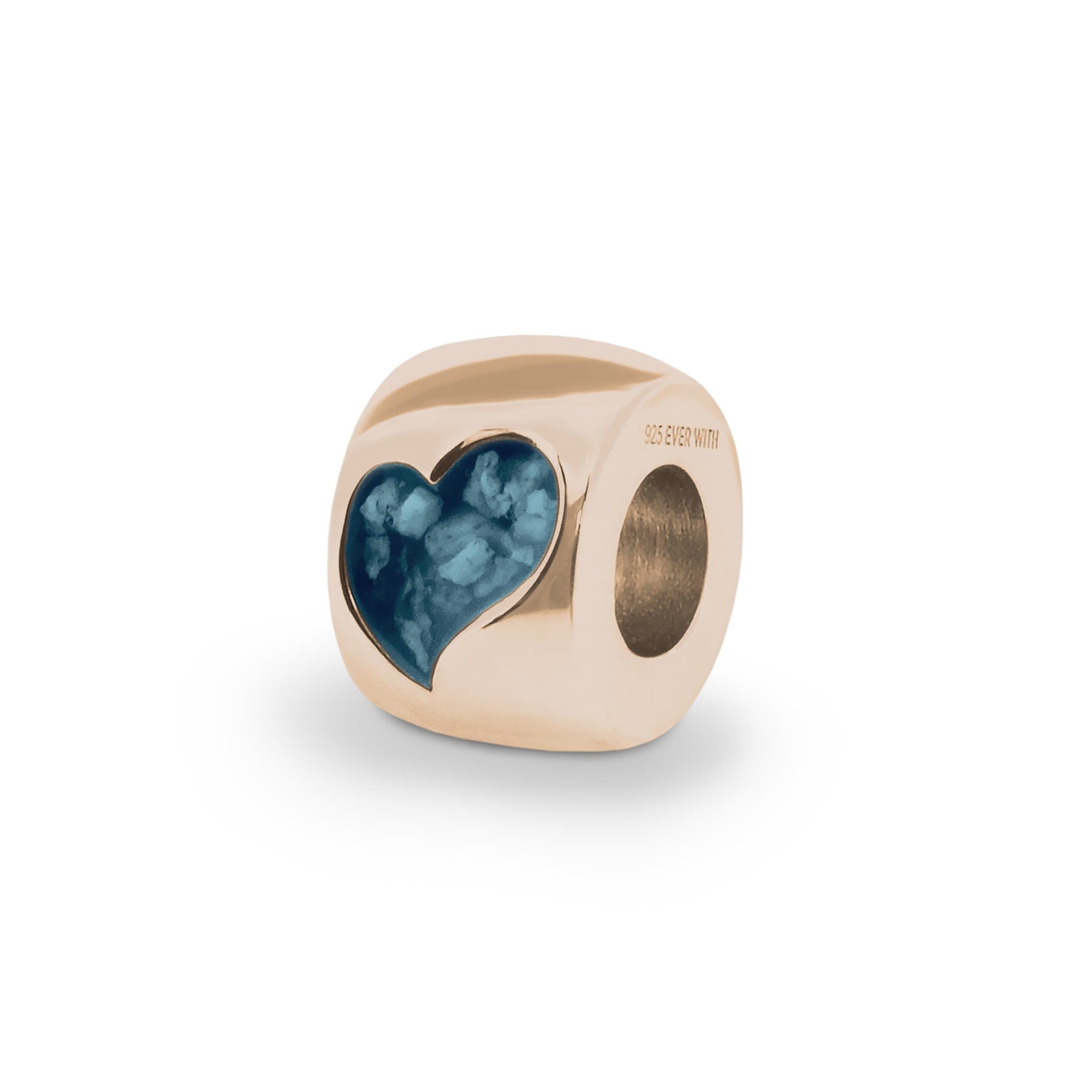 EverWith Cherish Memorial Ashes Charm Bead with Fine Crystals 9k Rose Gold Blue