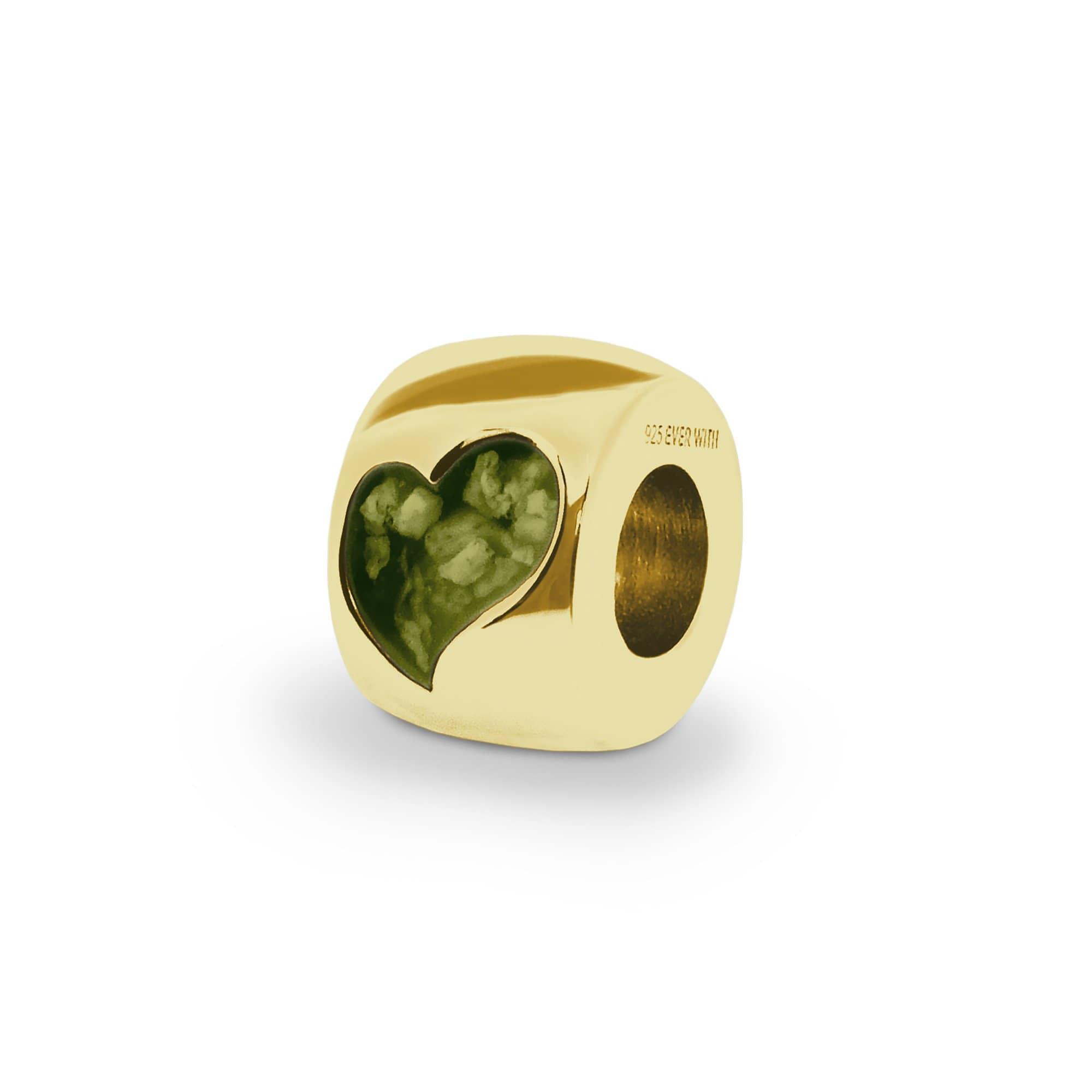 EverWith Cherish Memorial Ashes Charm Bead with Fine Crystals 9k Yellow Gold Green