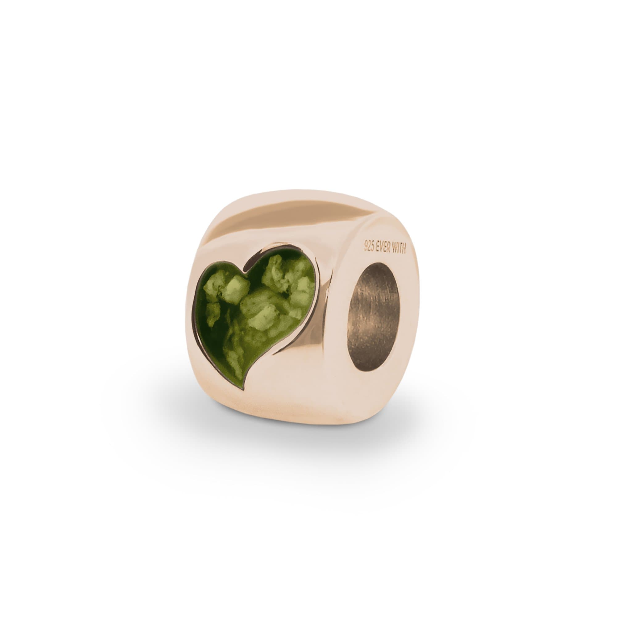 EverWith Cherish Memorial Ashes Charm Bead with Fine Crystals 9k Rose Gold Green