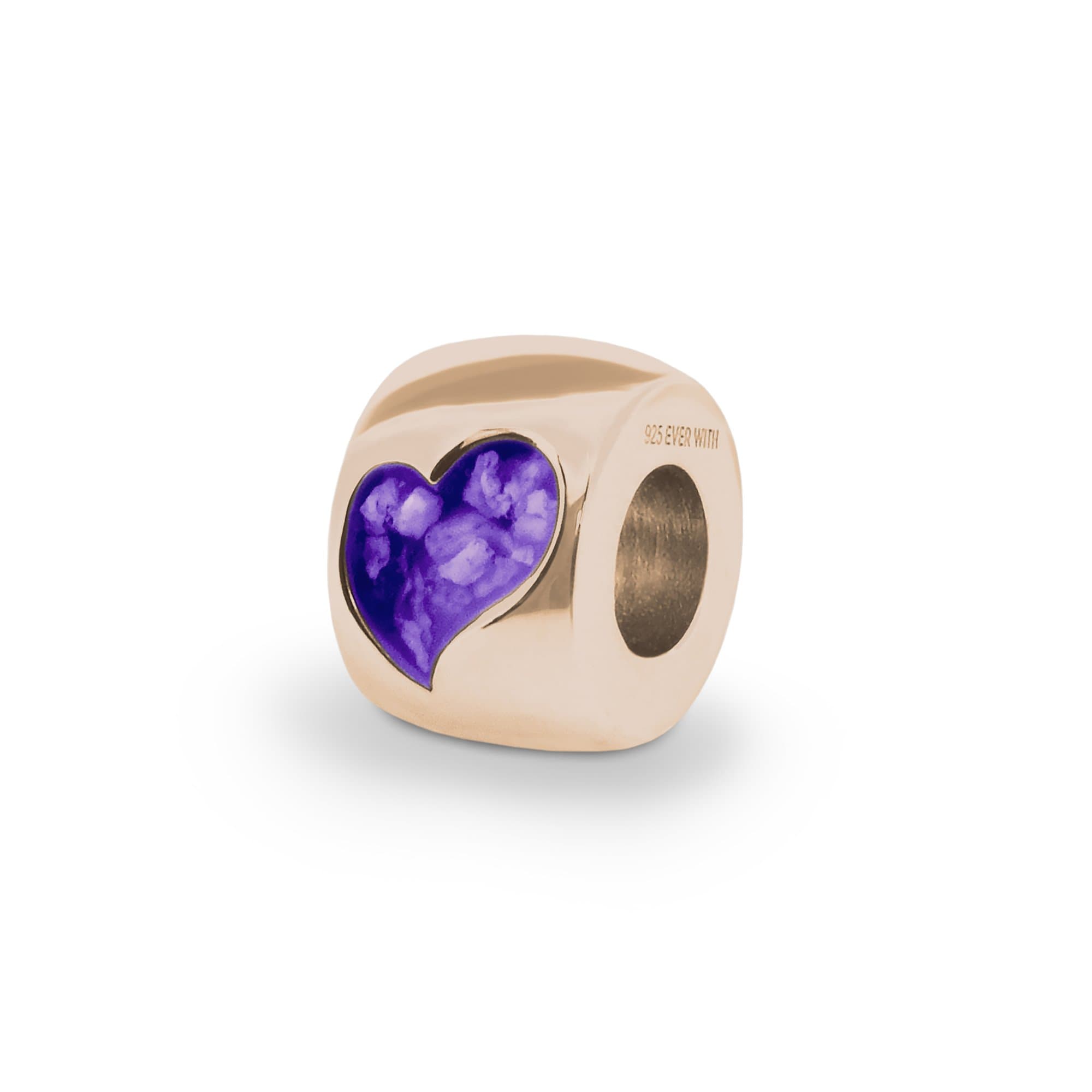 EverWith Cherish Memorial Ashes Charm Bead with Fine Crystals 9k Rose Gold Purple